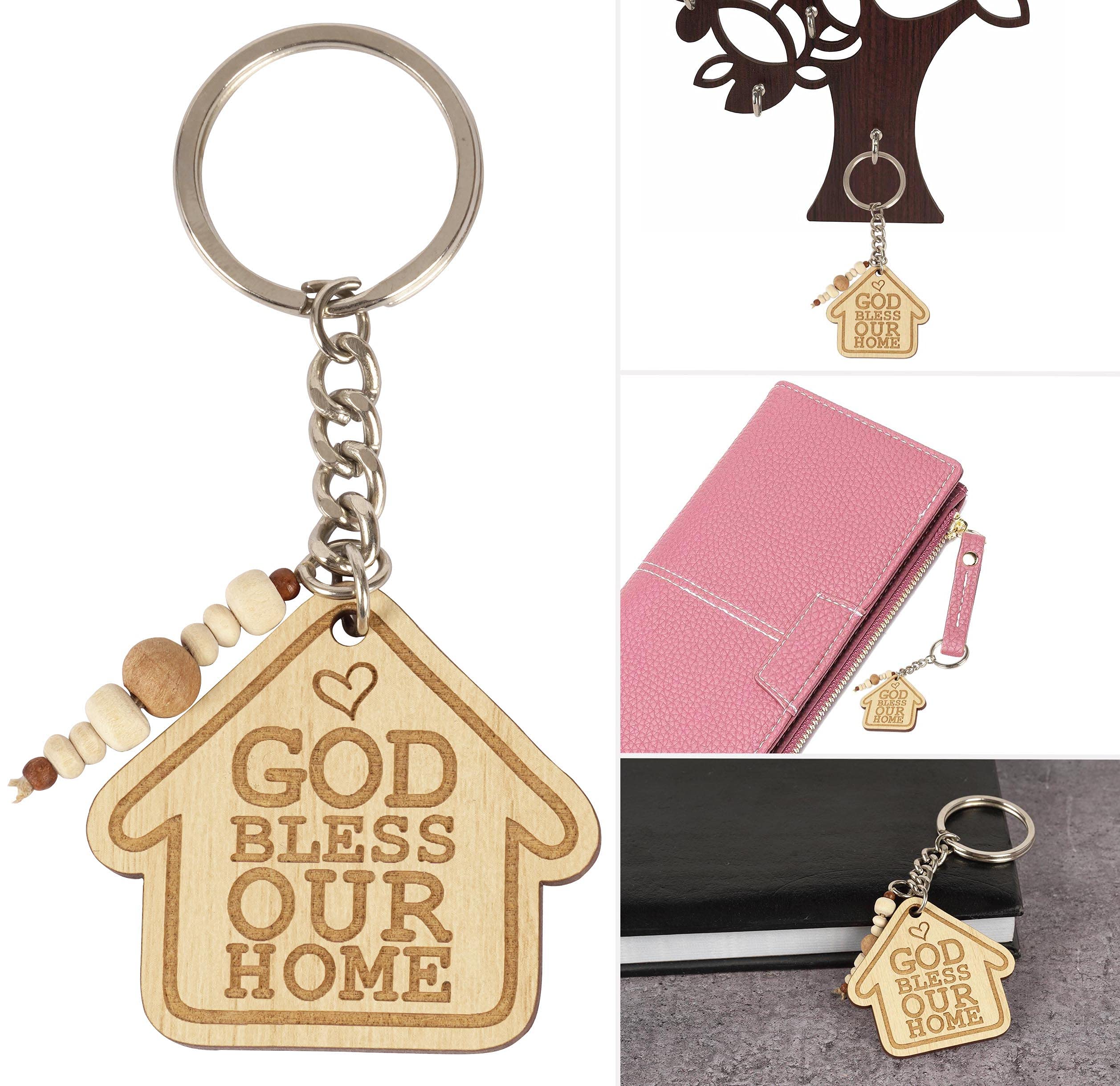 God Bless Our Home Wood Engraved Keychain - Housewarming Gift for New Homeowners - Perfect for Housewarming Parties, New Home Gifts & Christian Home Decor
