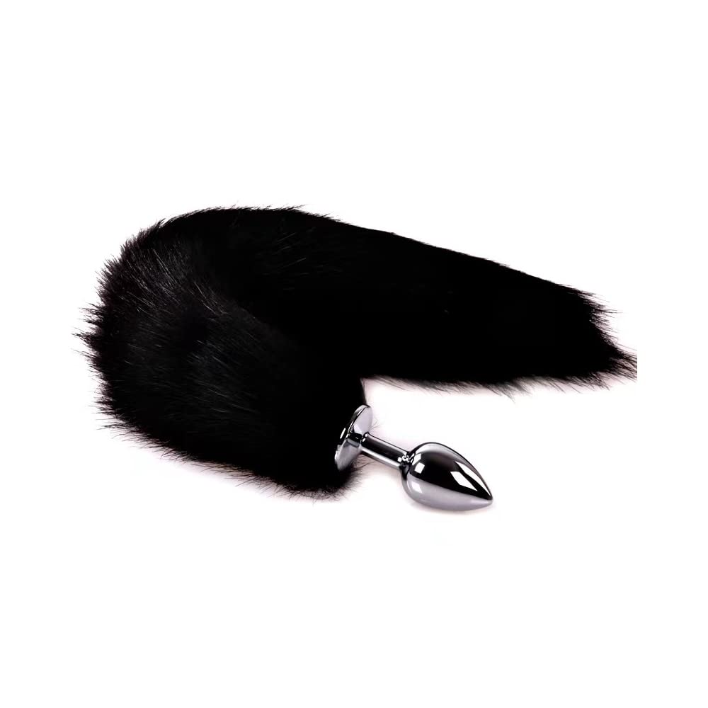Stainless Steel Anal Plug with Sexy Tail - 18 Inch Black Small Adult Toy for Cosplay, BDSM, and Sensual Play