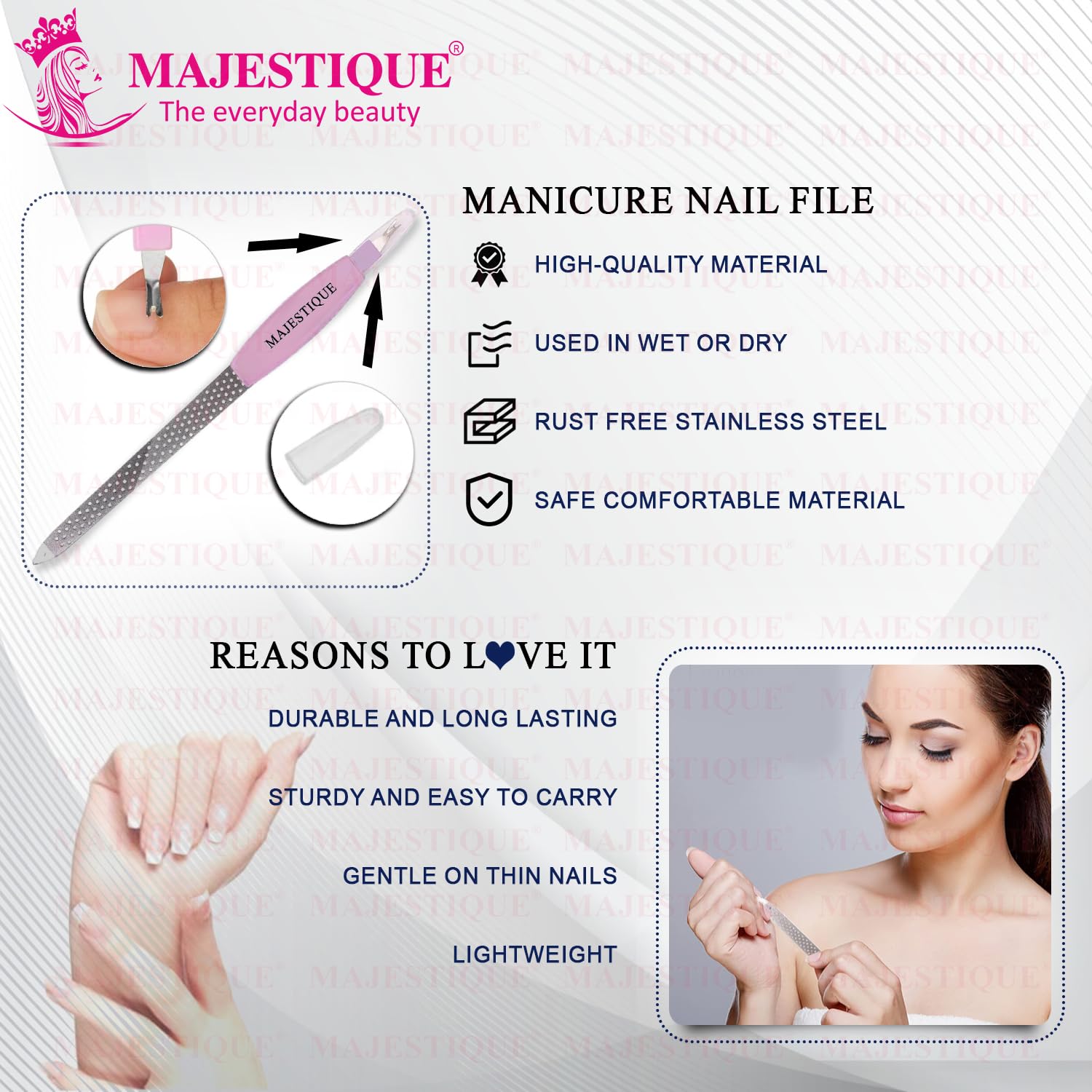 Majestique 2 in 1 Stainless Steel Nail File - Double Sided Nail Filer with Anti-Slip Handle for Smooth Nail Shaping, Cuticle Care & Dead Skin Removal | Perfect Manicure Pedicure Tool for Women, Men & Teens | Great Gift Idea for Nail Lovers - Yellow