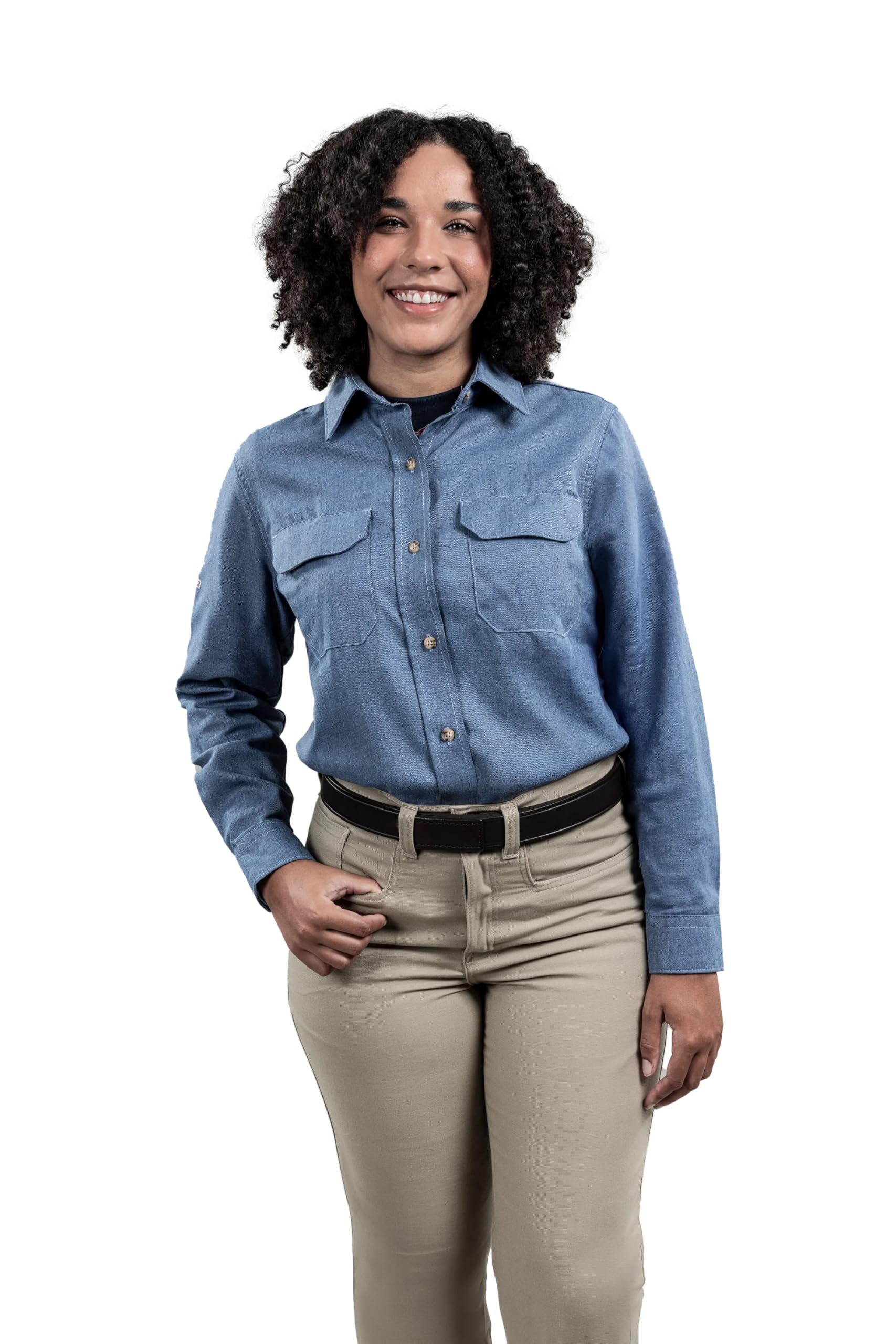 DRIFIRE Women's Standard Work Shirts - Light Blue 2X-Large | Comfortable Durable Button-Down Shirt for Construction, Landscaping & Outdoor Jobs | OSHA Compliant Workwear