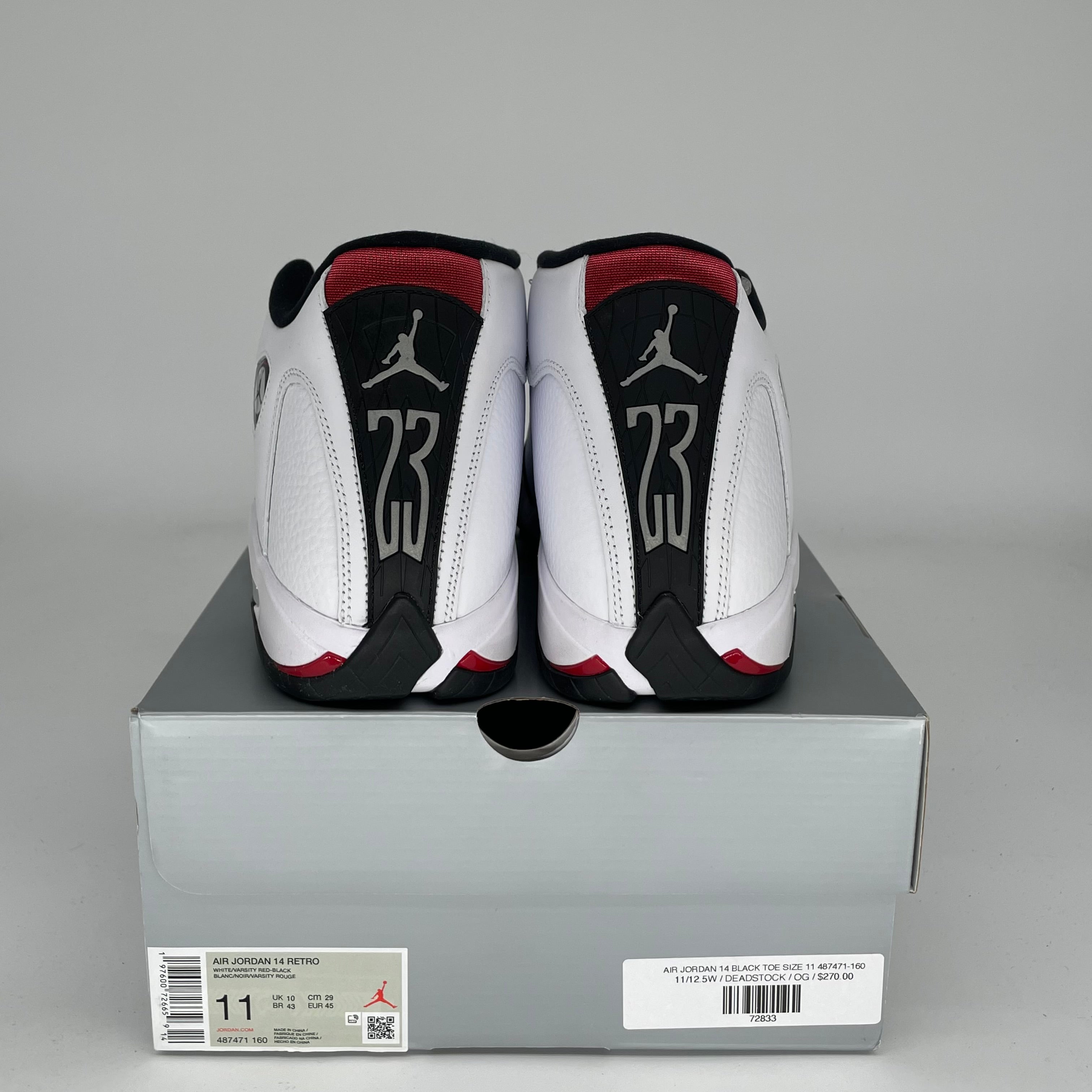 AIR JORDAN 14 Retro Black Toe Men's Basketball Shoes Size 11 - Authentic 487471-160 Sneakers for Casual Wear & Street Style