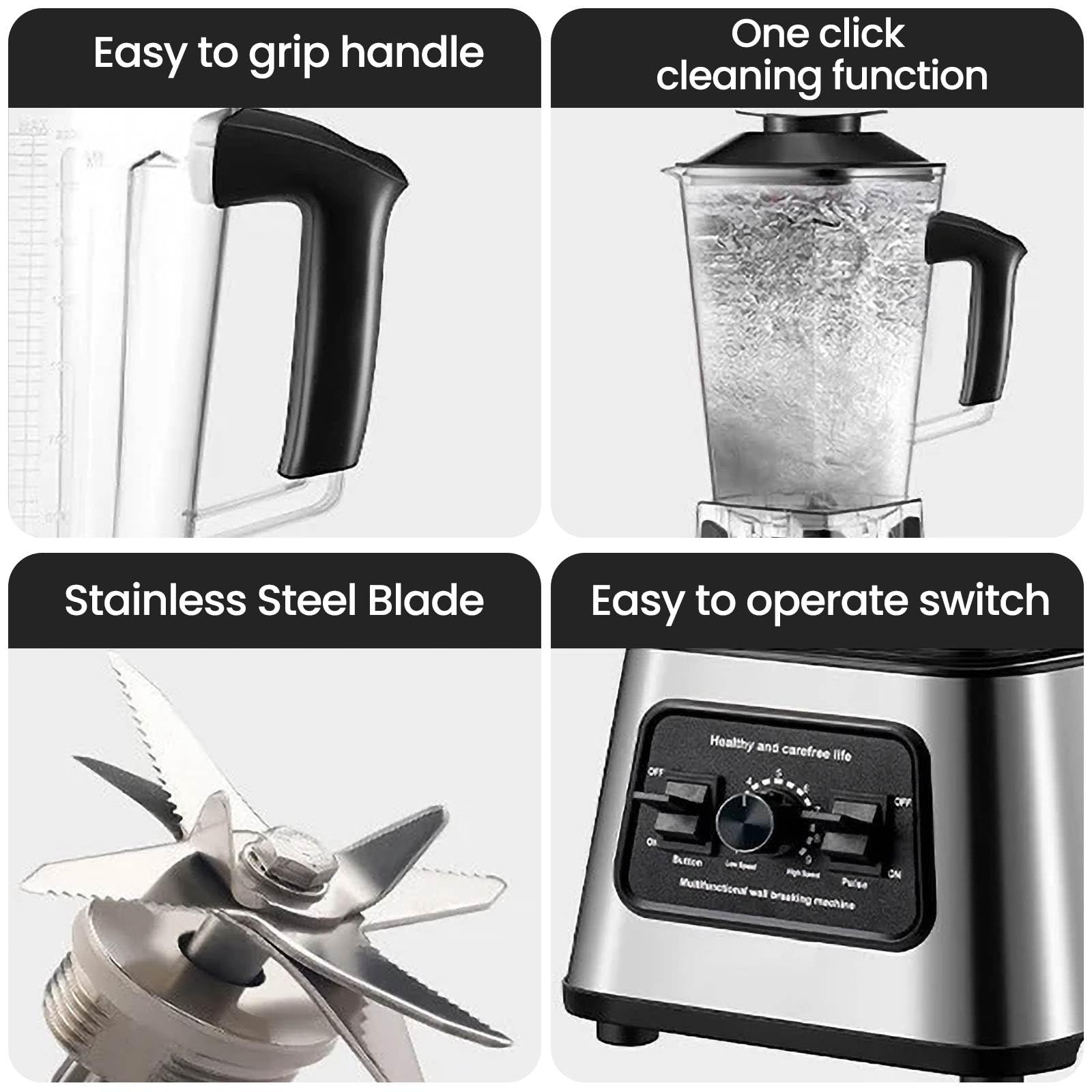 6000W High-Speed Blender - Professional Multifunctional Mixer with Pulse Function, Adjustable Speed & Auto Cleaning - 2.5L BPA-Free Glass Jar - Perfect for Smoothies, Juices, Soups & Food Prep