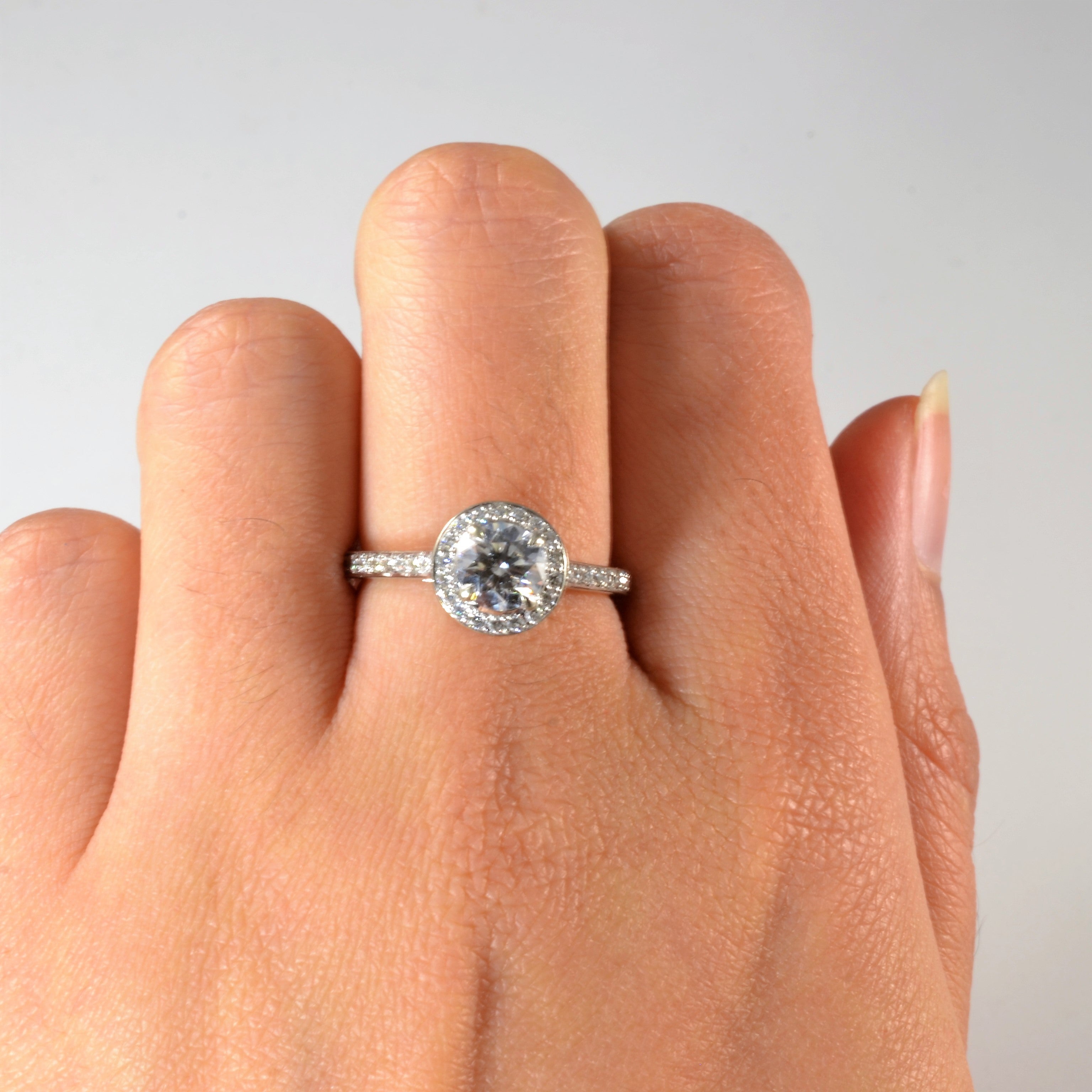0.96ctw Low Profile Halo Diamond Engagement Ring - Size 6.75 | Elegant Wedding Band, Proposal Jewelry Gift for Her | Perfect for Anniversaries & Special Occasions
