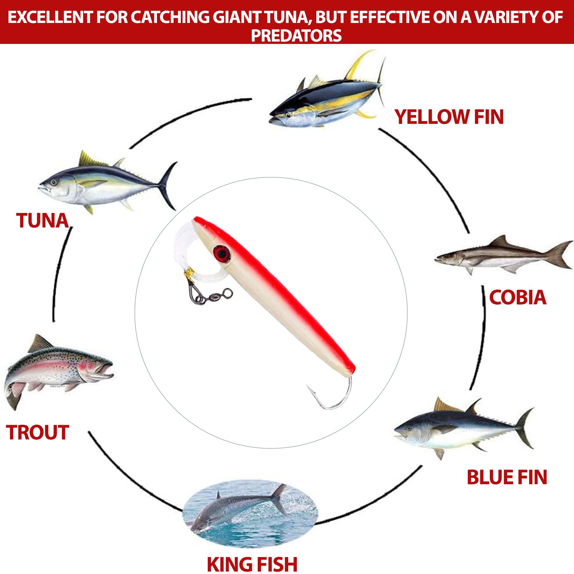 Premium Cedar Plug Tuna Trolling Lure Kit – 6-Pack with 5