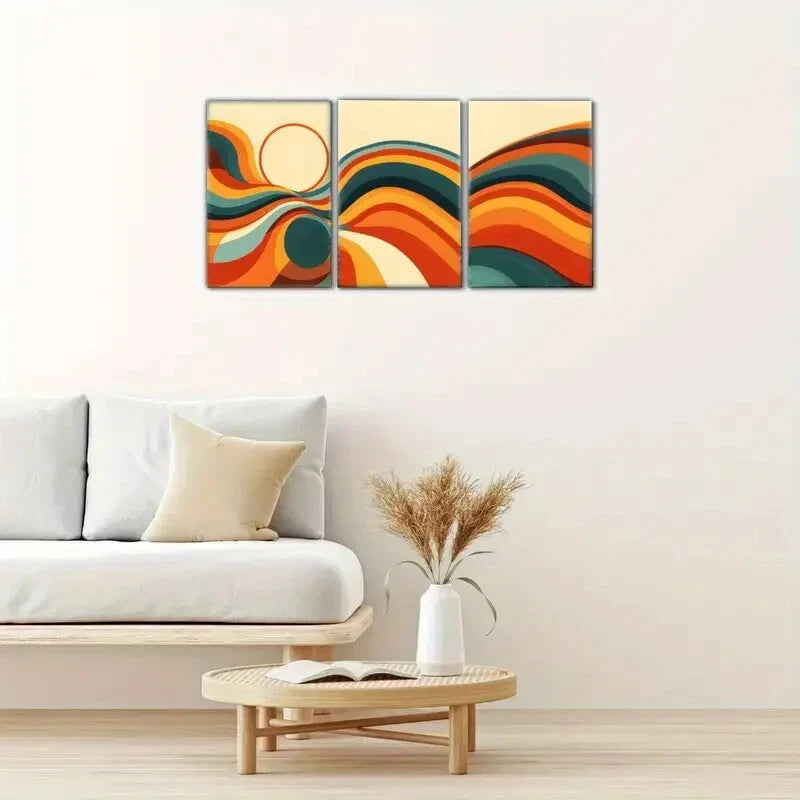 3-Piece Abstract Bold Red, Yellow & Earthy Tones Metal Wall Art - Ready to Hang Modern Home Decor for Living Room, Bedroom & Office