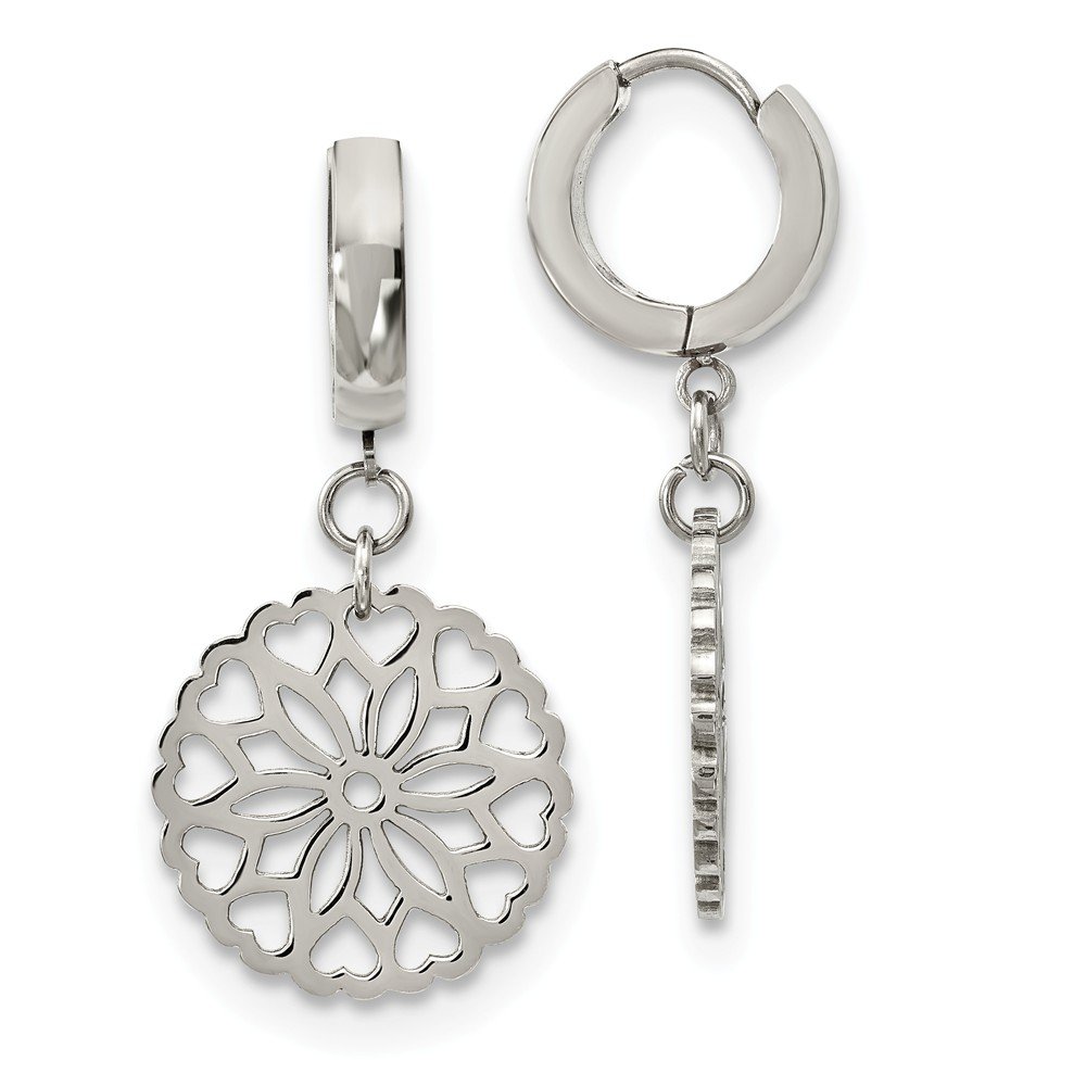 Stainless Steel Flower Hoop Earrings for Women - Polished Hinged Dangle Earrings for Everyday Wear & Special Occasions
