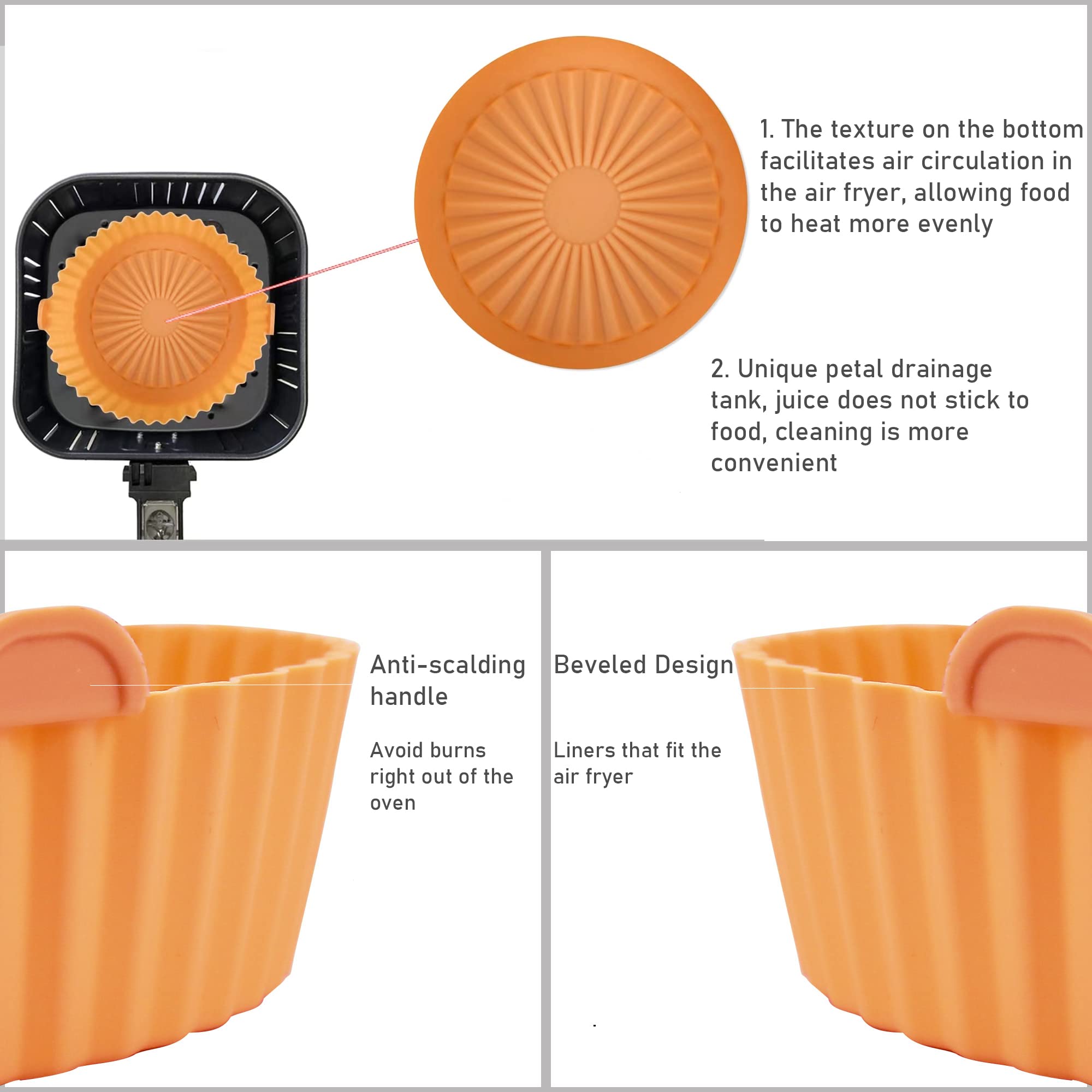 2-Pack Small Air Fryer Silicone Liners (2 QT) - Reusable Non-Stick Basket Bowl for Air Fryers & Ovens - Blue & Orange - Perfect for Healthy Cooking, Roasting Vegetables & Crispy Snacks