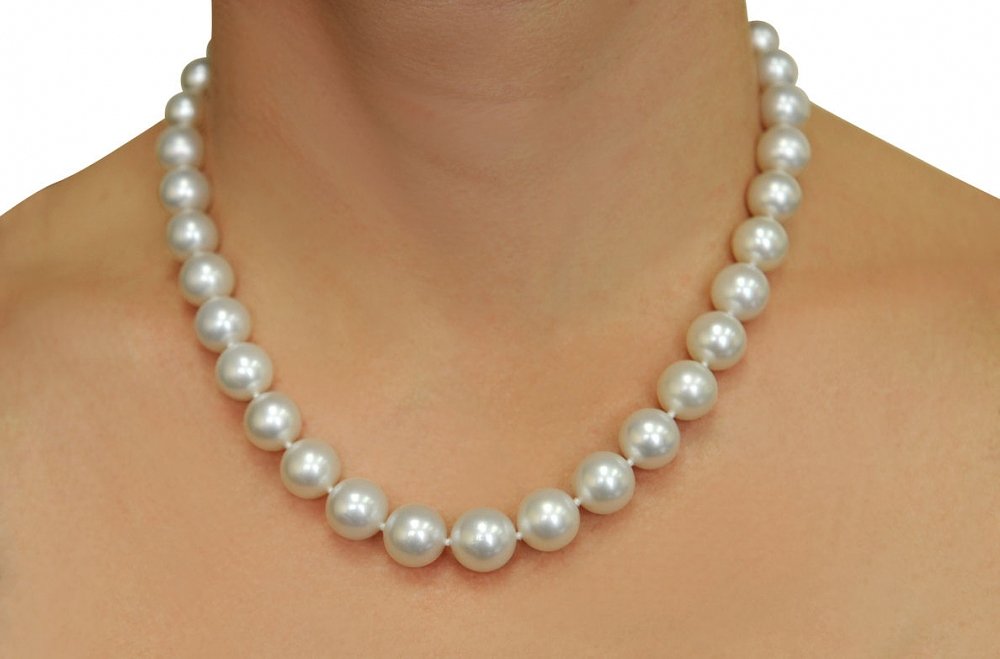 14K Gold 9-12mm AAAA White South Sea Pearl Necklace - Elegant Gift for Women