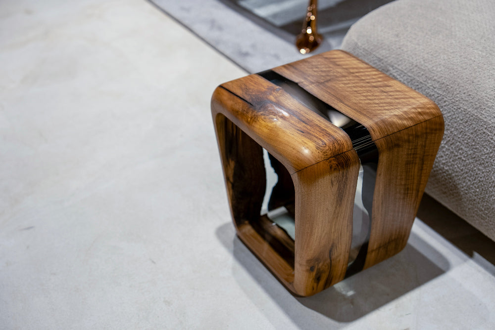 Modern Resin Side Table with Magazine Holder - Stylish Wooden Stool for Living Room, Bedroom & Patio Furniture Decor