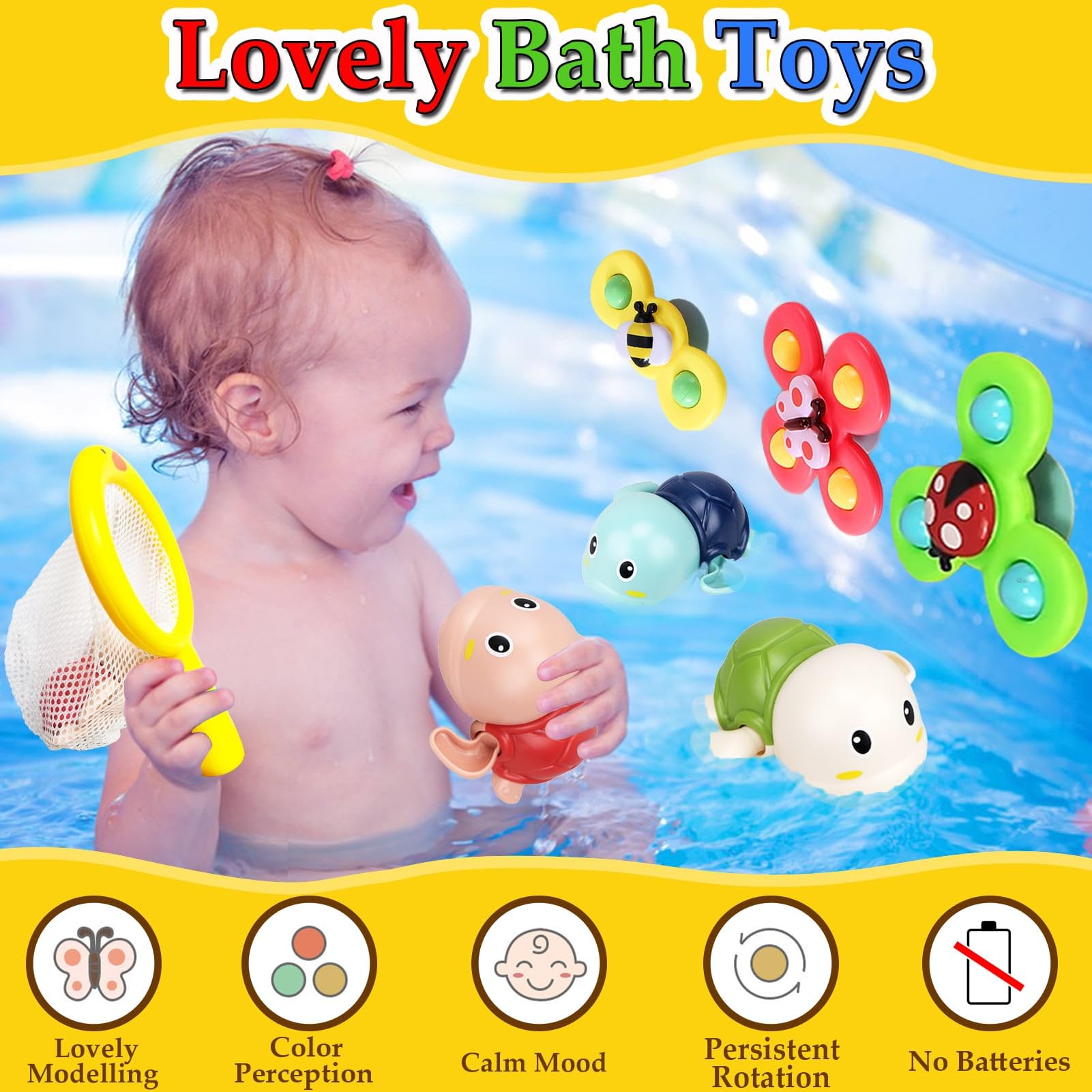 **Best Bath Toys for Kids Ages 1-3 | Non-Toxic Bathtub Toys for Babies 6-18 Months | Suction Cup Fidget Spinner Toys for Toddlers 2-4 Years | Fun Baby Shower & Pool Water Play Gifts for Boys & Girls | Perfect Birthday & Holiday Present**    *(Use for bathtime fun, sensory play, pool parties, and early learning development!)*