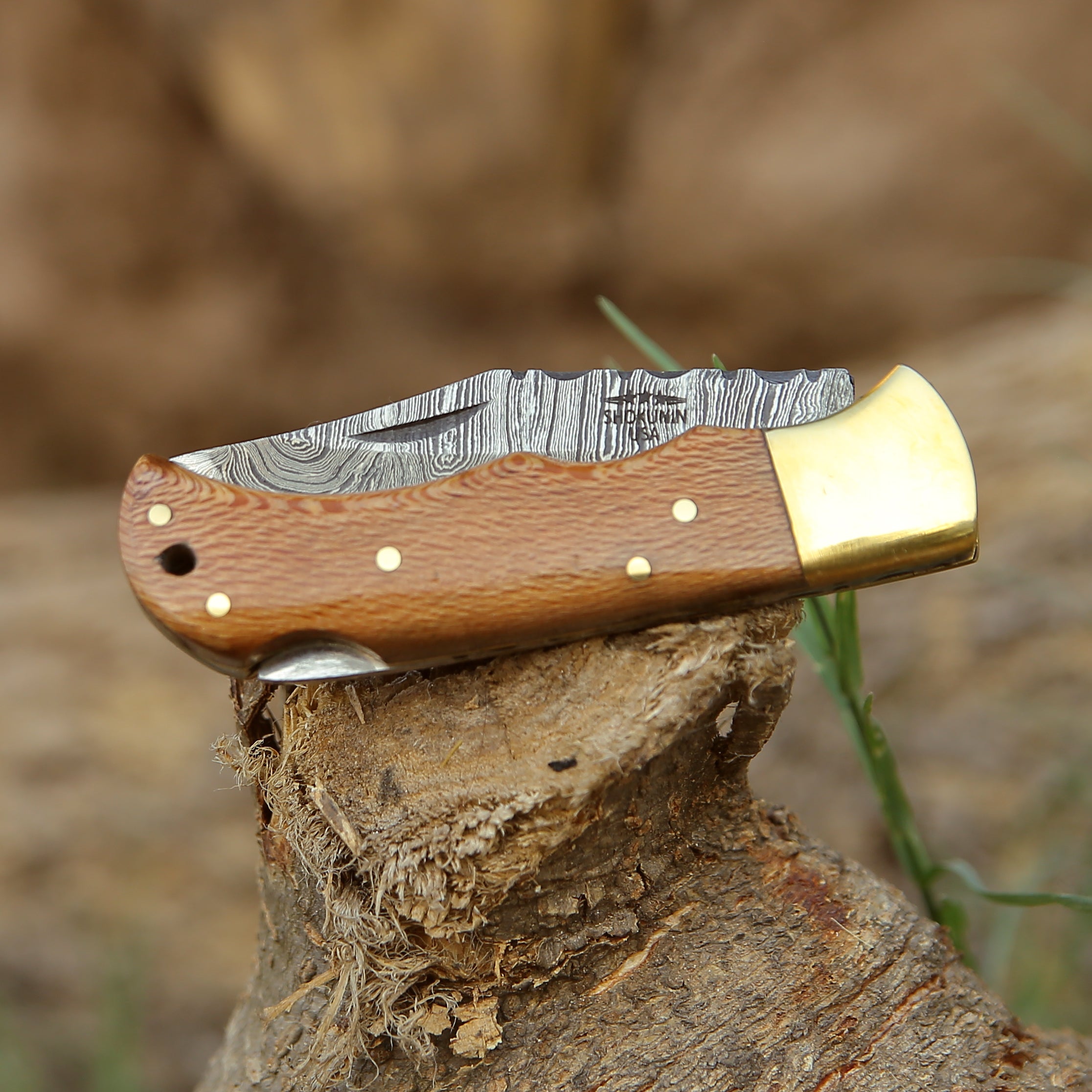 Premium Kepler Damascus Steel Pocket Knife - Exotic Leopard Wood Handle - EDC Folding Knife for Camping, Hiking & Outdoor Adventures