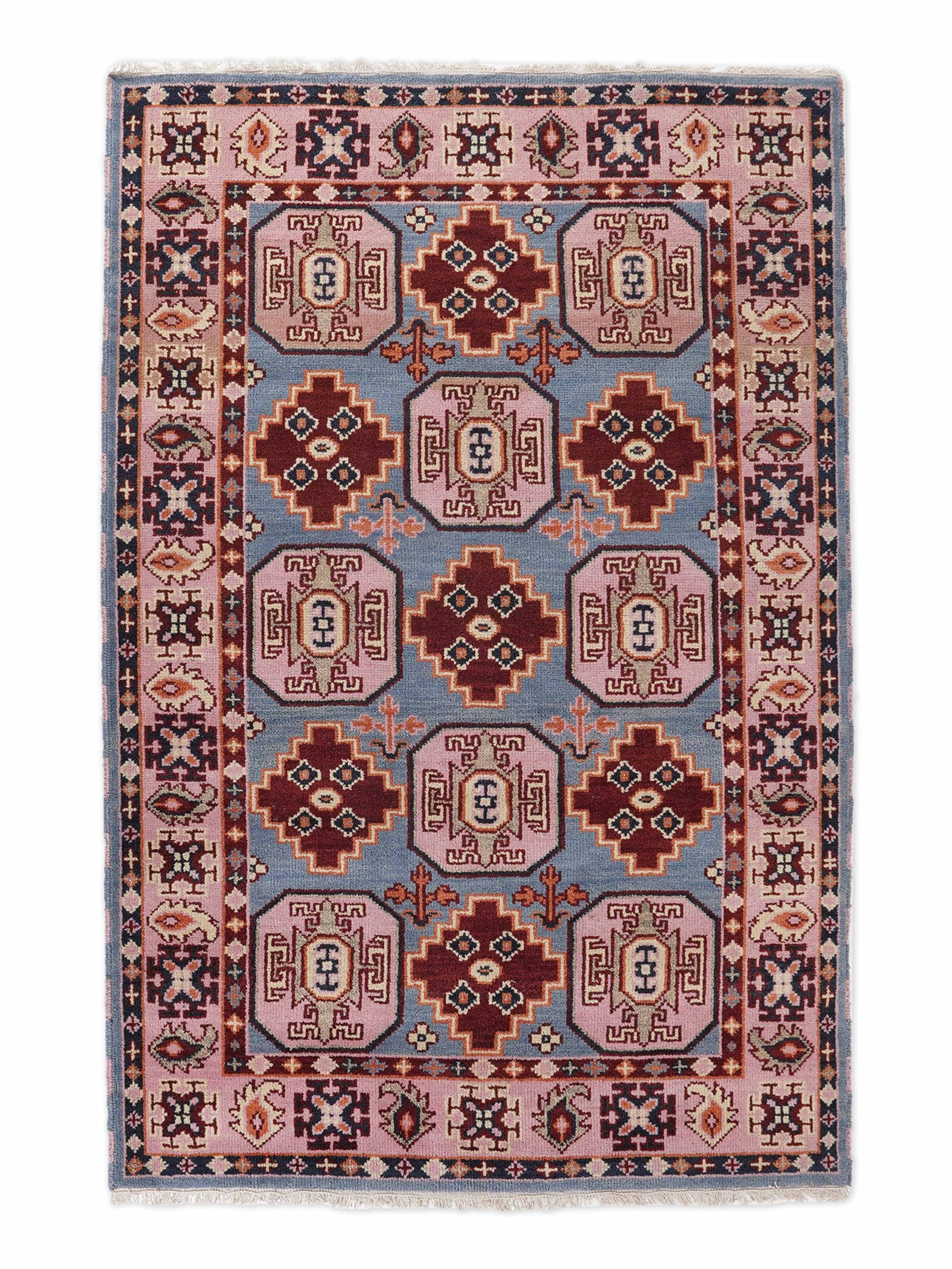 Hand Knotted Wool & Silk Eco-Friendly Oriental Area Rug 5'x8' Rectangle - Aqua Cream Traditional Design, Medium Pile Handmade Rug (AF0117) - Perfect for Living Room, Bedroom & Home Decor