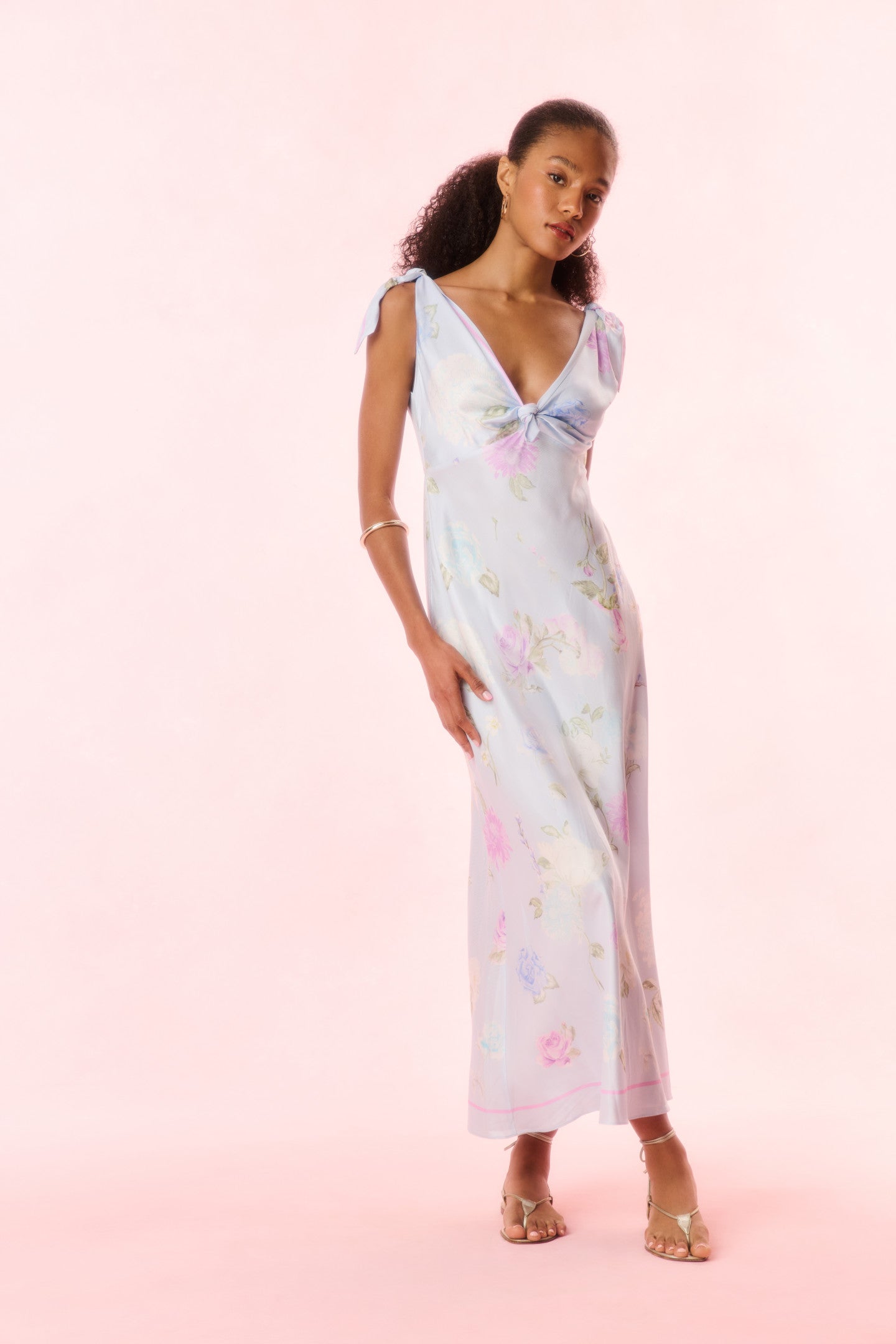 Perri Floral Scarf Tie Maxi Dress - Women's Boho Summer Beach Dress with Side Slit & Flowy Design for Vacation, Party, and Casual Wear