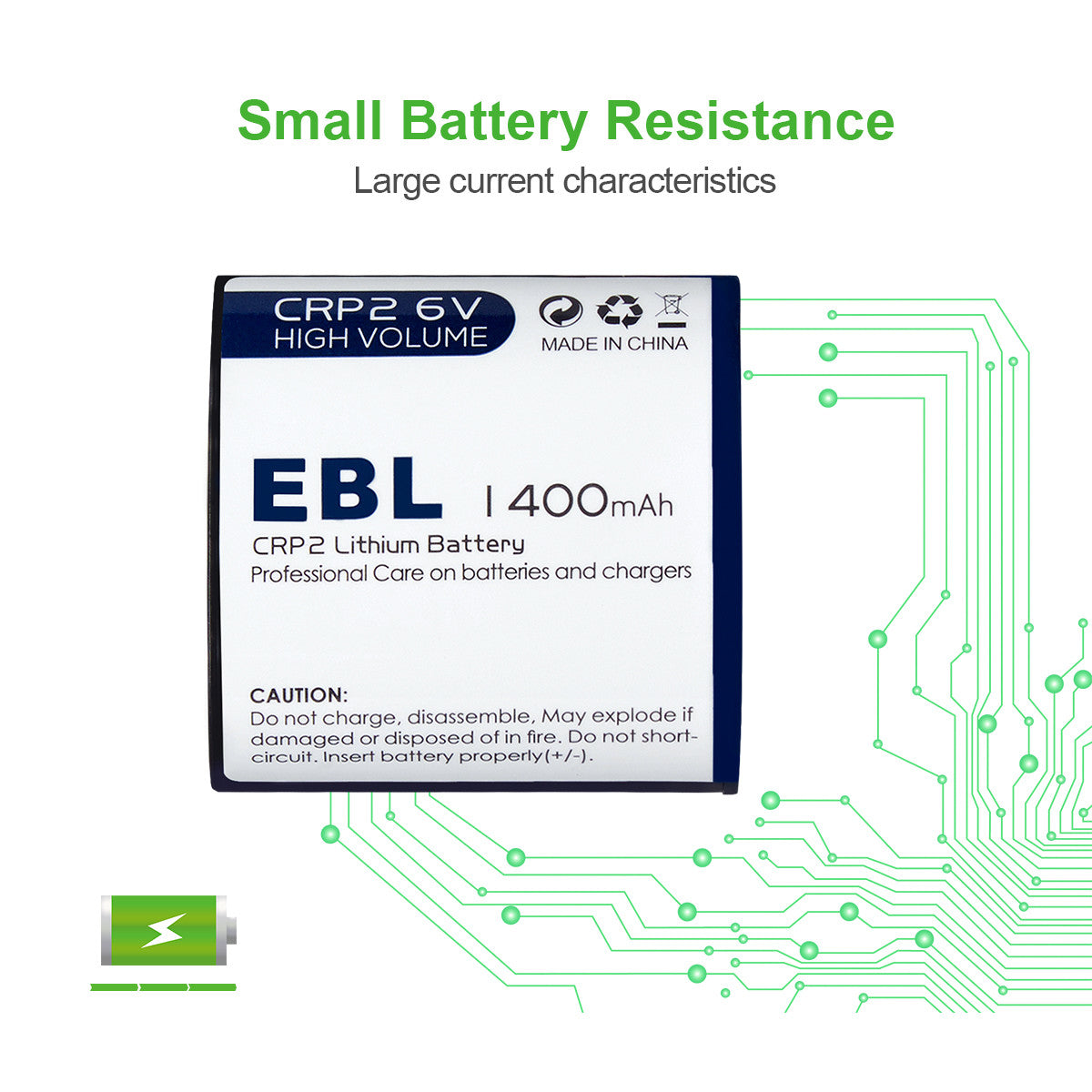 EBL CR P2 6V 1400mAh Lithium Battery for Cameras - High Capacity Replacement Battery for Digital Cameras, Flash Units & Photo Equipment - Perfect for Professional Photography & Outdoor Shooting