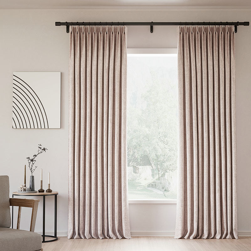 Pinch Pleated Blackout Curtains - 100% Linen Fabric, Thermal Insulated, Noise Reducing for Bedroom & Living Room - Modern Custom Drapes in Natural Beige & White - Perfect for Home Theater, Nursery & Light-Sensitive Sleepers