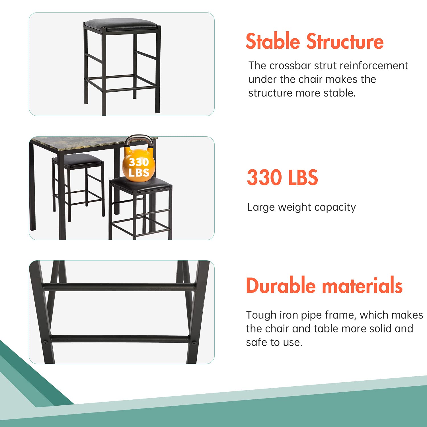 FDW Marble Rectangular Dining Table Set with 2 Chairs - Modern Wood Kitchen Breakfast Table for Small Spaces | Perfect for Apartments, Condos & Cozy Dining Rooms