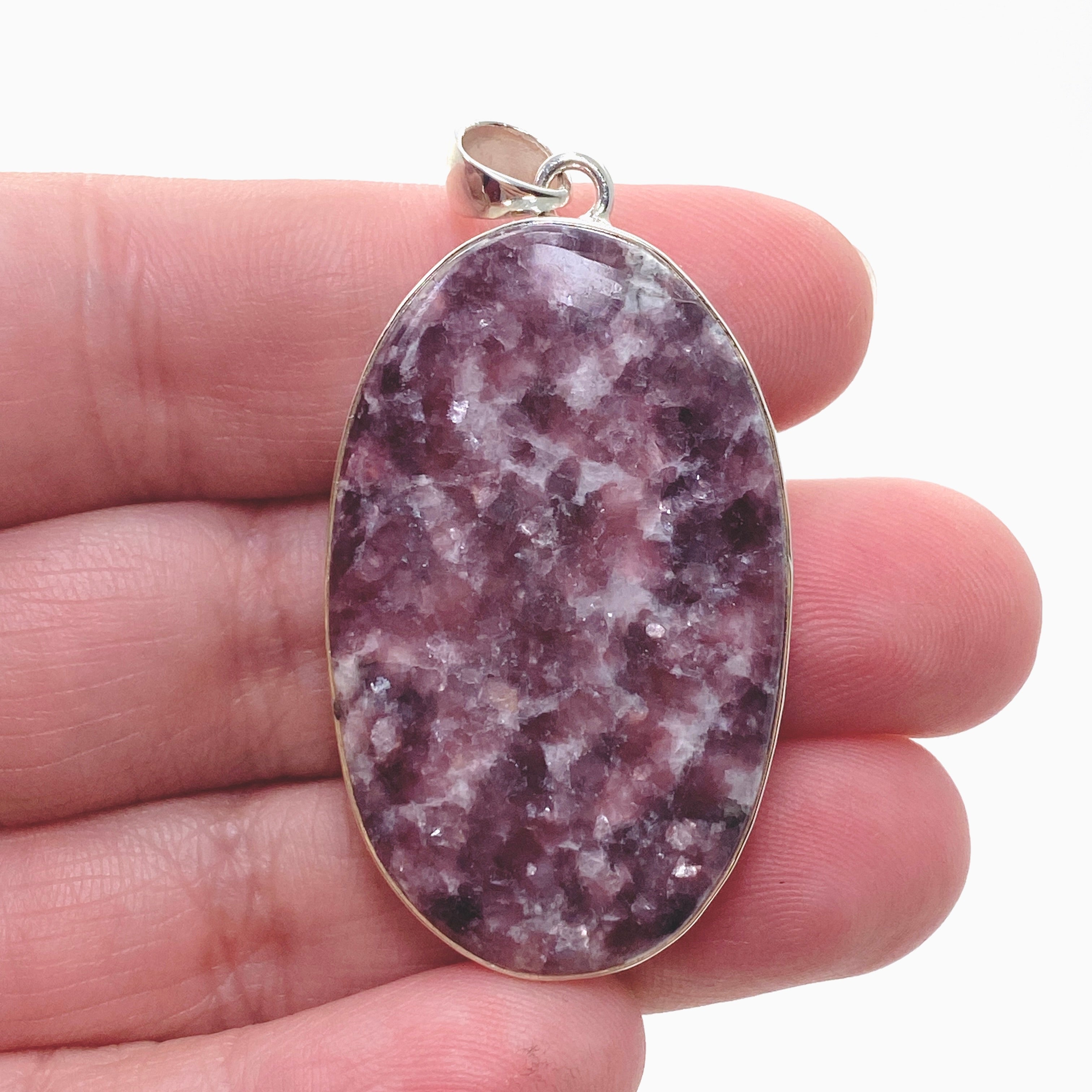 Natural Lepidolite Oval Cabochon Pendant with Hammered Sterling Silver Setting - Healing Crystal Jewelry for Stress Relief & Emotional Balance | Perfect for Meditation, Yoga & Spiritual Practices