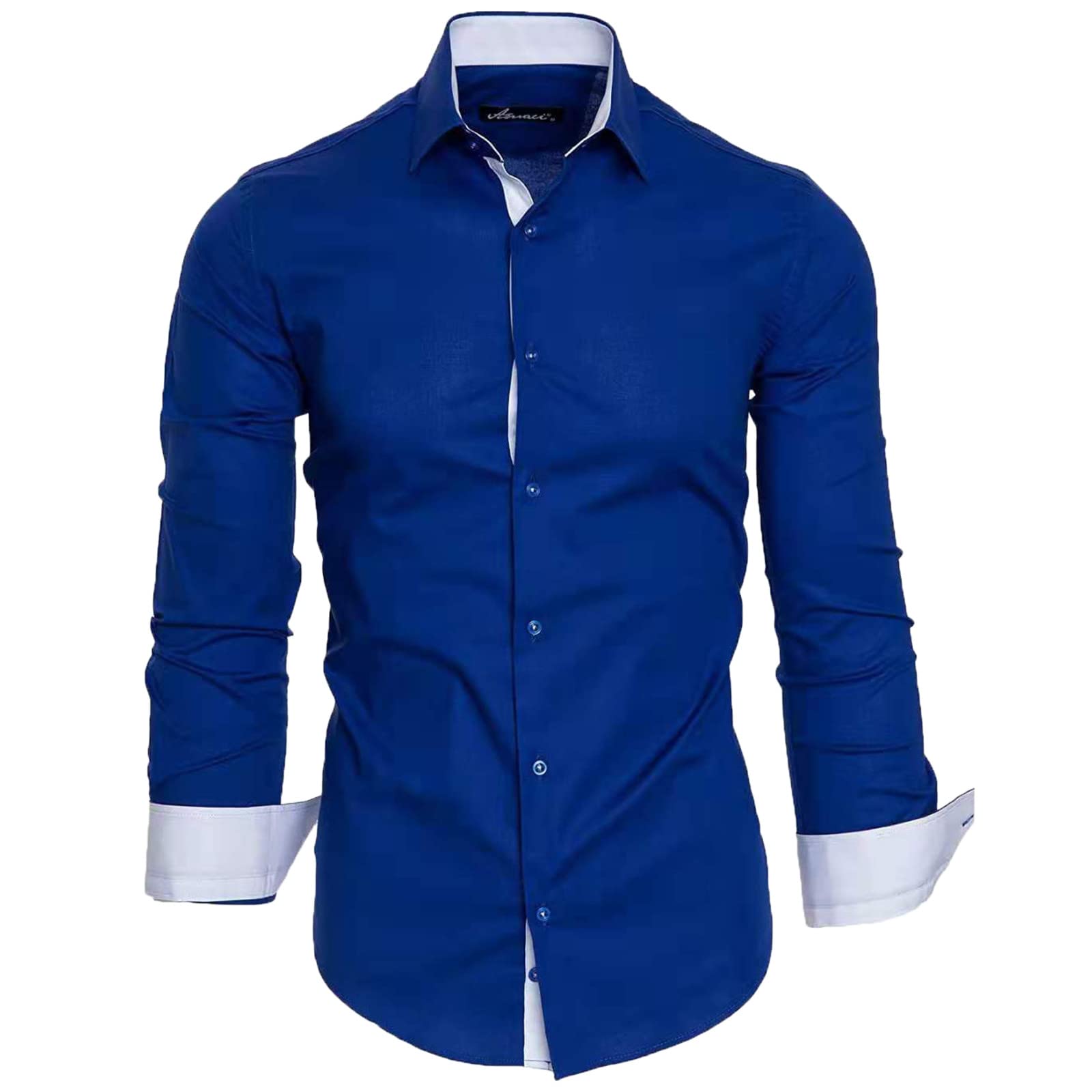 WUAI Men's Slim Fit Formal Business Dress Shirt - 100% Cotton Long Sleeve Button Down Shirt for Office, Interviews & Special Occasions