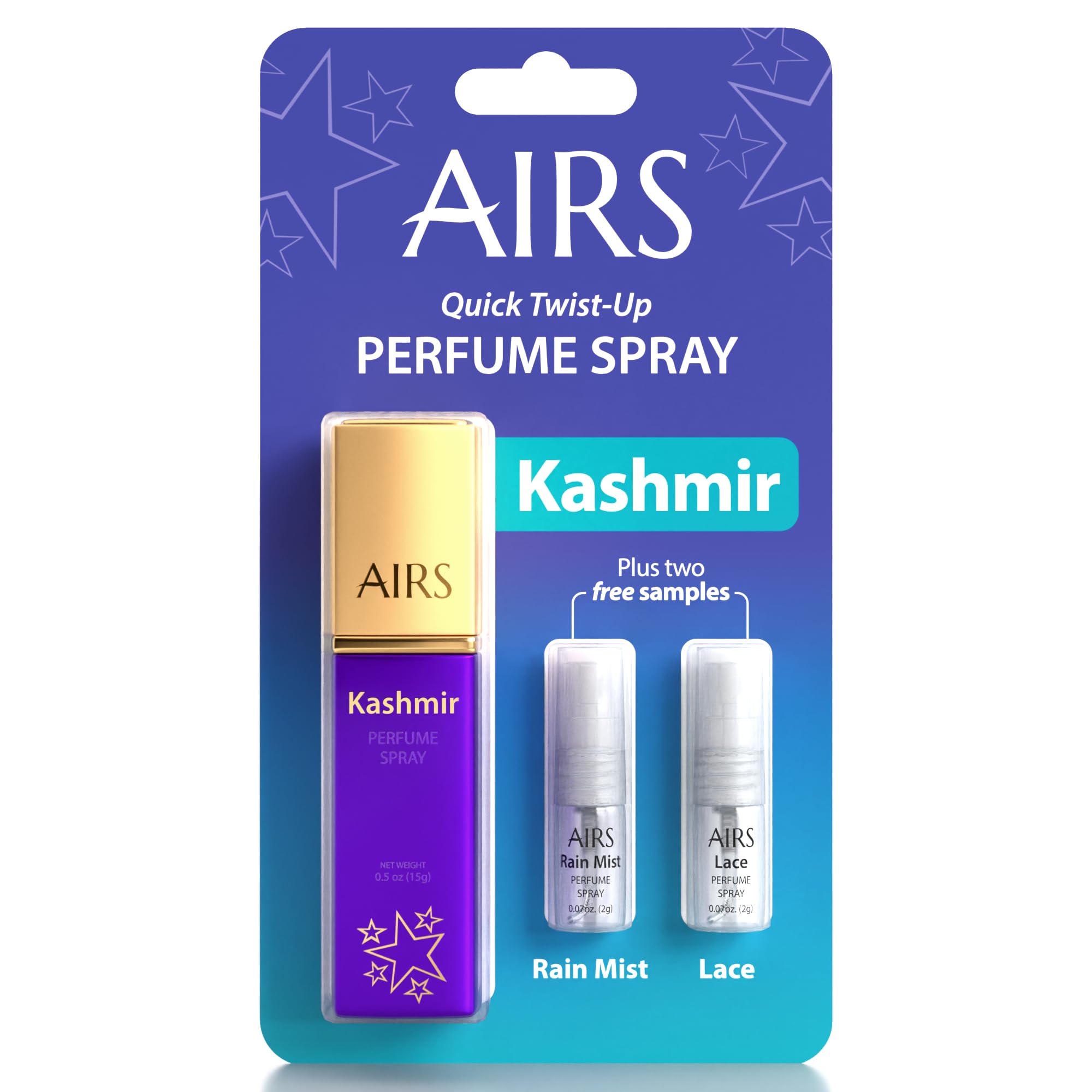 Premium Kashmir Quick Twist-Up Perfume Spray - Long Lasting Luxury Fragrance Mist for Women & Men, 0.5 oz (15ml) + 2 Travel Size Samples, Perfect for Gifting, Everyday Wear & Special Occasions