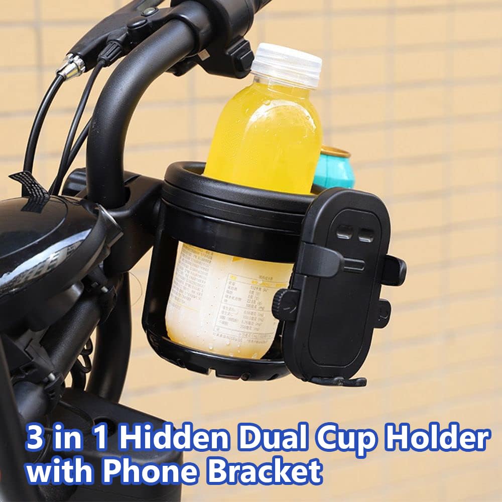 Adjustable 2-in-1 Cup Holder & Phone Bracket for Wheelchair, Scooter, Walker, Rollator - Universal Drink Bottle Holder Accessory (Black) - Perfect for Mobility Aid Users On-the-Go