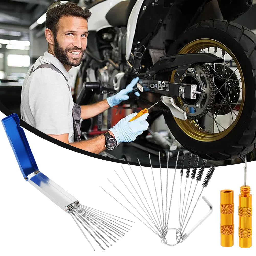 16-Piece Carburetor & Airbrush Cleaning Kit - Wire Torch Tip Cleaner Tools for Motorcycle, Moped & Welding - Durable Carbon Cleaning Brushes for Spray Guns & Small Engine Maintenance (Black) - Perfect for DIY Auto Repair & Welding Equipment Maintenance
