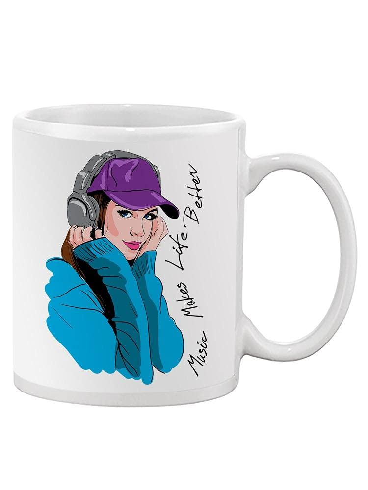 Stylish Unisex Coffee Mug with Girl in Cap & Headphones Design - Perfect for Office, Home & Gifts