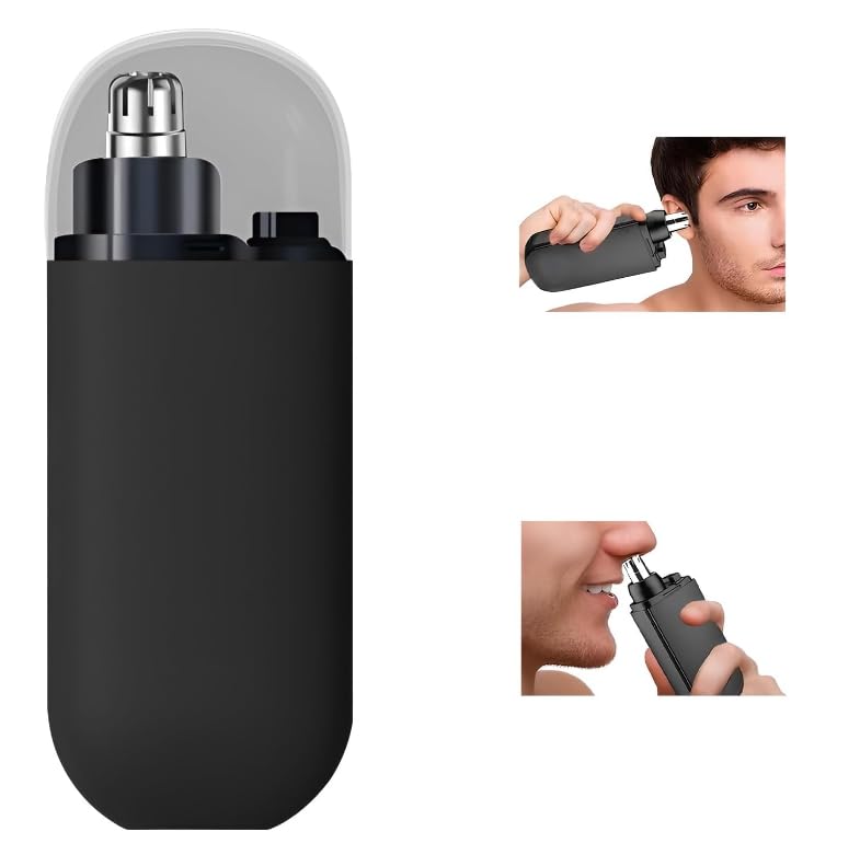 Portable Electric Nose Hair Trimmer for Men & Women - Rechargeable USB-C Ear & Nose Trimmer with Washable Head & Dust Protection Cap - Perfect for Travel, Gym & Personal Grooming (Black)