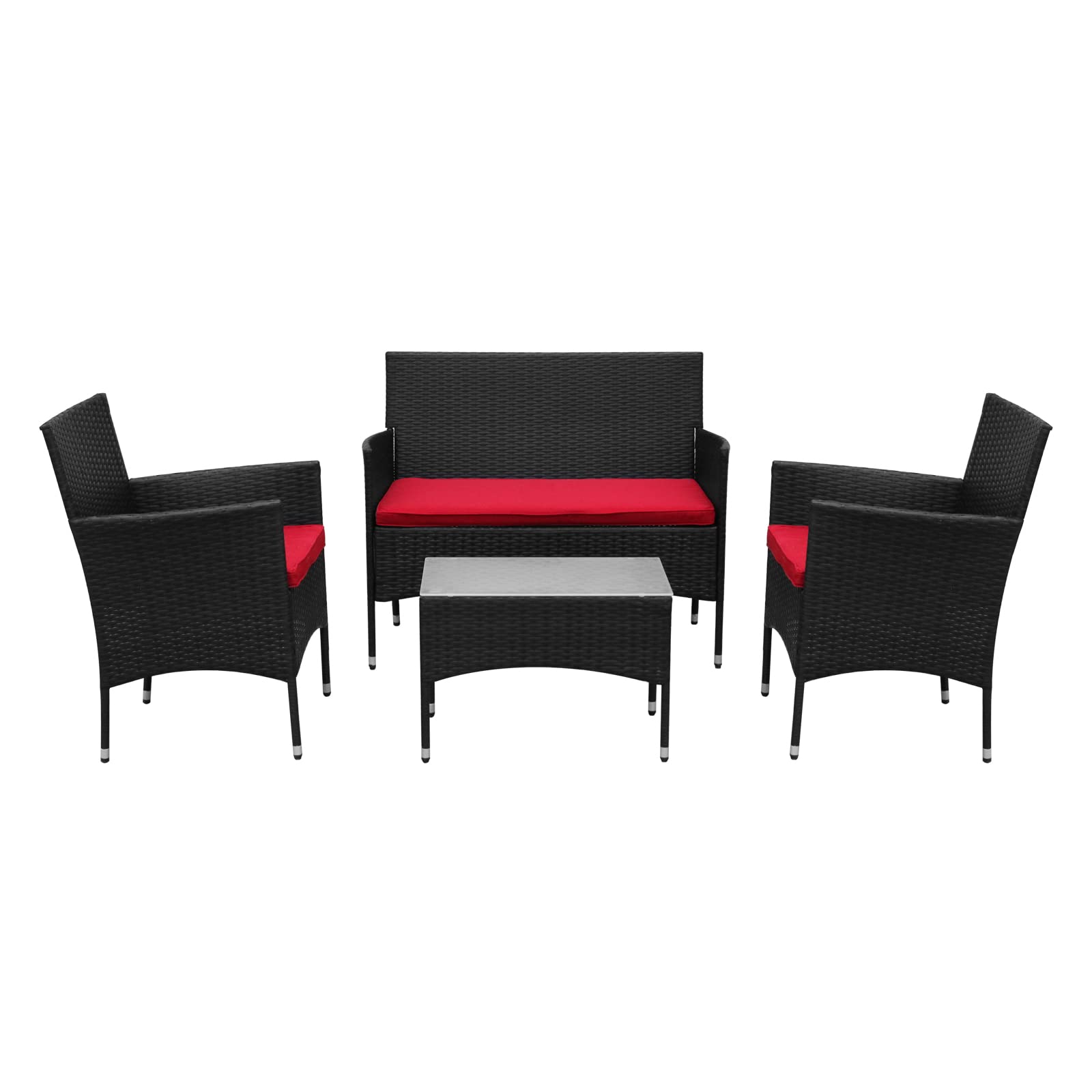 4-Piece Patio Rattan Sofa Set with Cushions - Outdoor Wicker Furniture Conversation Set with Glass Coffee Table for Backyard, Poolside, Garden & Porch Relaxation