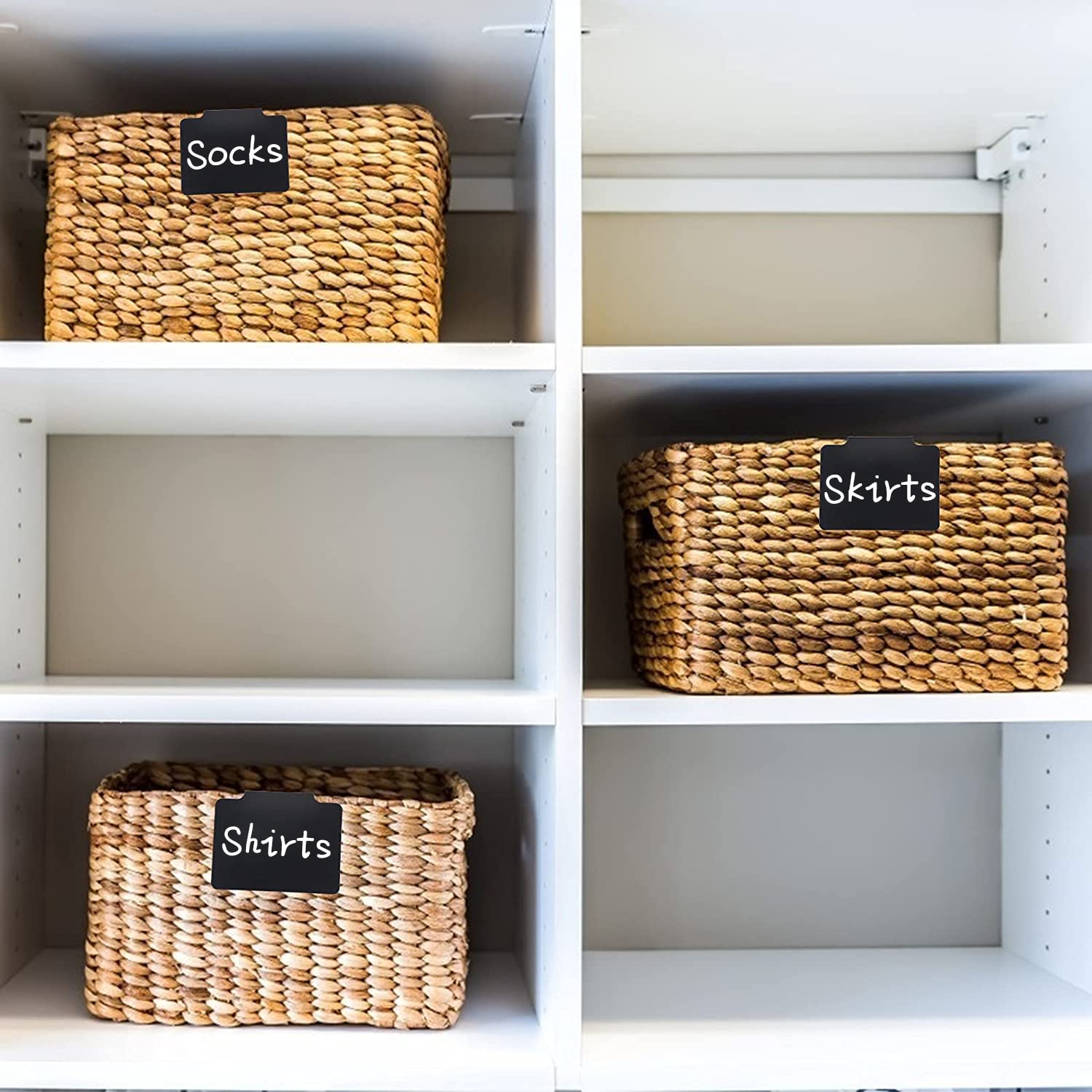 Removable Plastic Clip Labels with White Chalk Markers - 18 Pack with 2 Chalk Pens for Kitchen Pantry, Storage Bins, Fabric Organizers - Perfect for Home Organization & Labeling Containers
