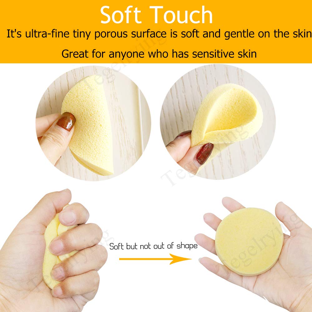 60 Pcs Compressed Facial Sponges - Professional Makeup Remover & Exfoliating PVA Sponge Pads for Women (Yellow & Pink) | Gentle Face Cleansing, Spa & Skincare Routine