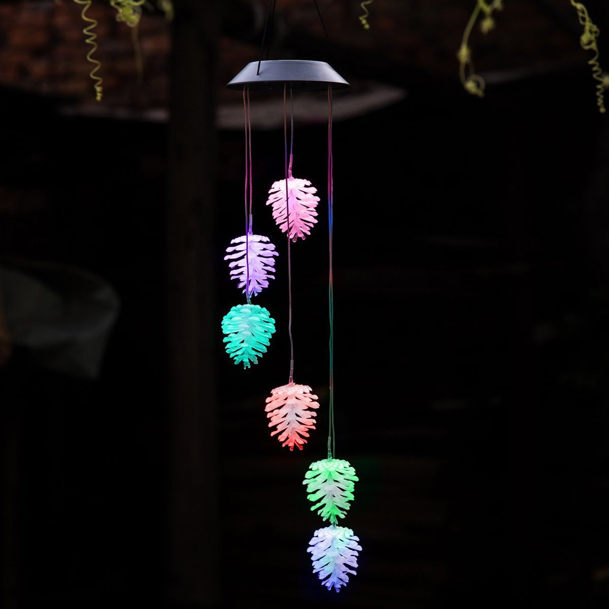 Solar Powered LED Pinecone Wind Chimes - Waterproof Outdoor Hanging Decor with String Lights for Patio, Balcony, Garden, Yard | Perfect for Parties, Bedroom & Window Decorations