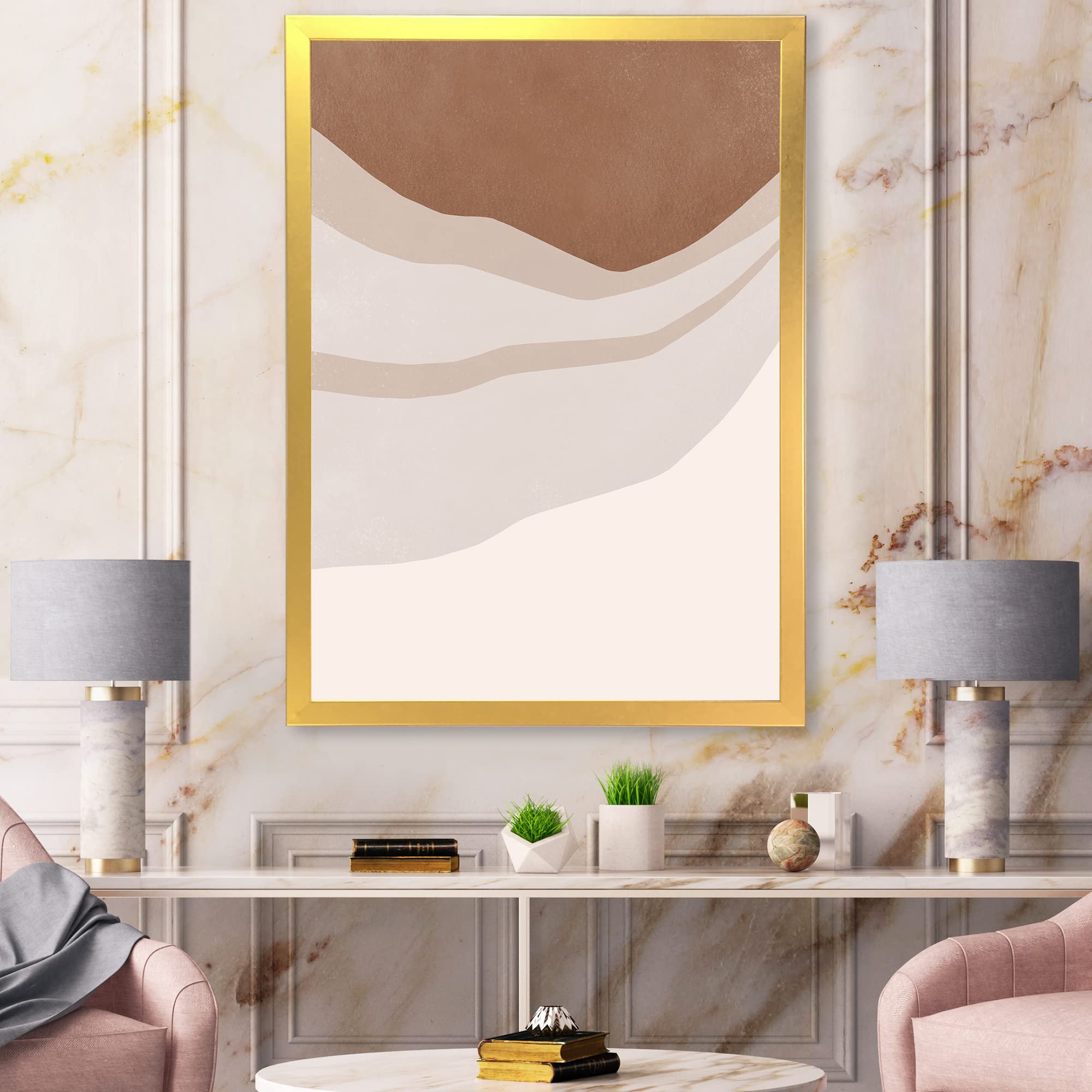 Scuff Effect Modern Framed Wall Art - Terracotta & Ivory Geometric Shapes for Living Room, Bedroom & Office Decor | Handmade Canvas Painting for Home & Office Interior Design
