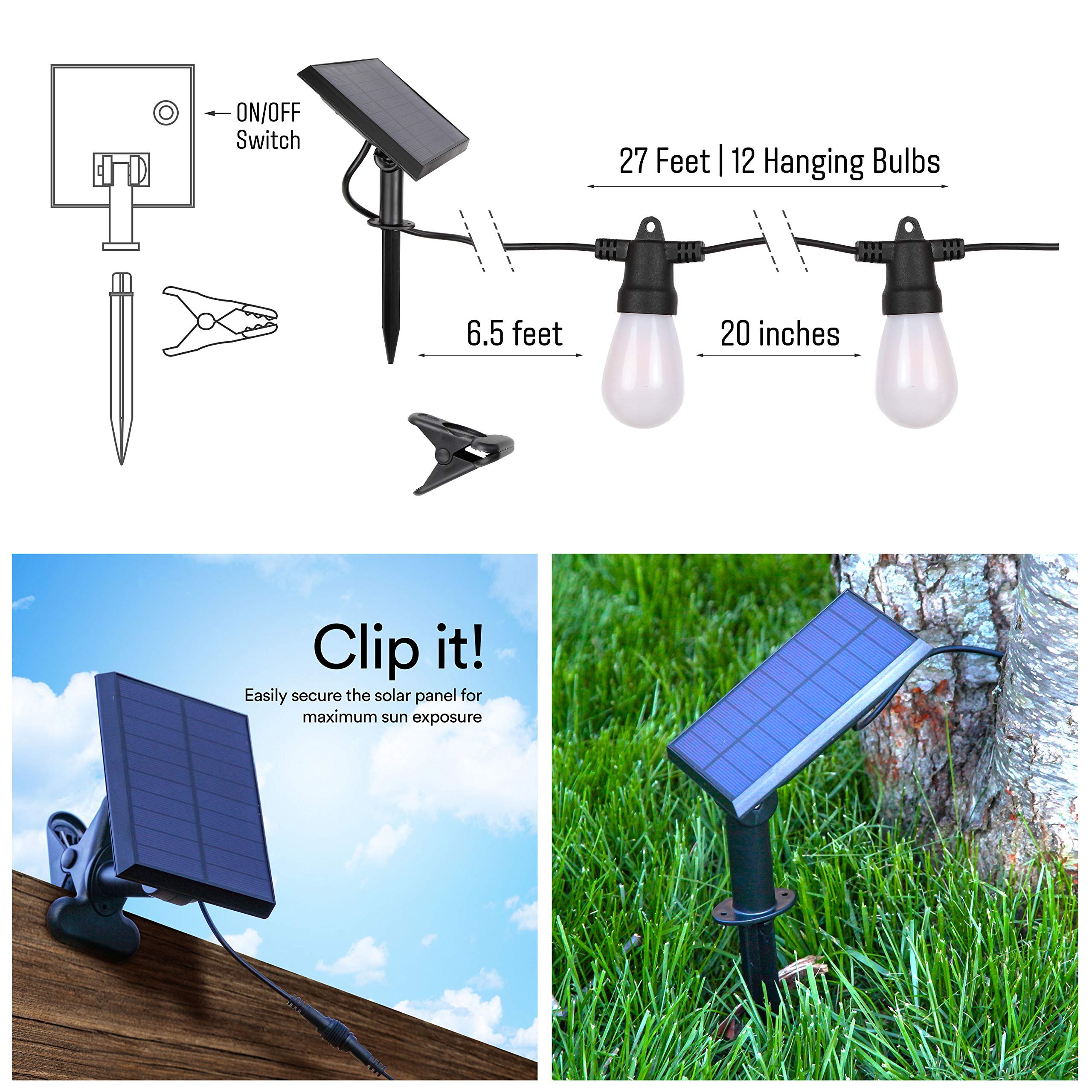 Brightech Ambience Pro Solar Powered LED Outdoor String Lights - 27 Ft Commercial Waterproof Patio Lights with Flaming & Flickering Bulbs - Shatterproof & Weatherproof for Halloween, Porch, Deck, Garden & Backyard - Perfect for Parties, Weddings & Outdoor Decor