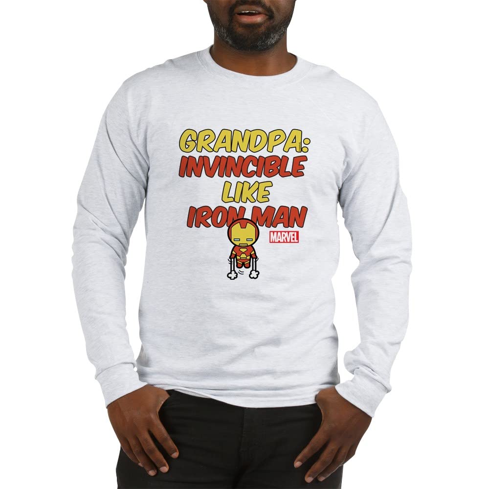 Invincible Iron Man Grandpa Graphic Long Sleeve T-Shirt - Marvel Superhero Apparel for Men, Cool Gift for Dad & Grandfather - Perfect for Family Gatherings, Birthday Parties & Superhero Fans