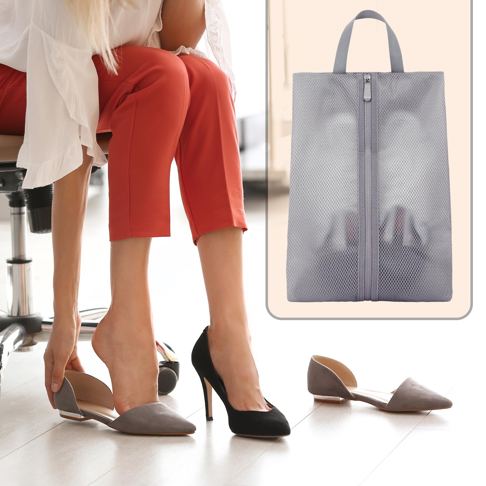 Fixwal Waterproof Travel Shoe Bags (2 Pack) - Medium Grey Translucent Shoe Storage for Men & Women | Perfect for Packing Suitcases, Gym Bags & Organization