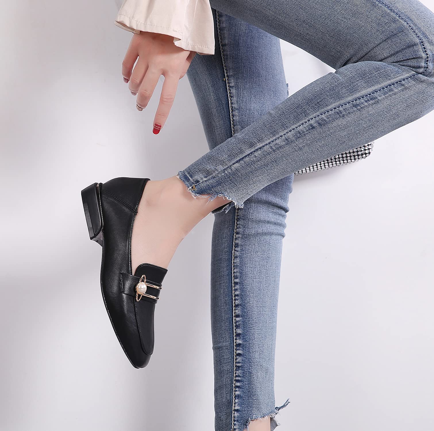 Mininshion Women's Penny Loafers Casual Flats with Low Heel - Black Size US 9.5 | Comfortable Slip-On Shoes for Office, Walking & Daily Wear