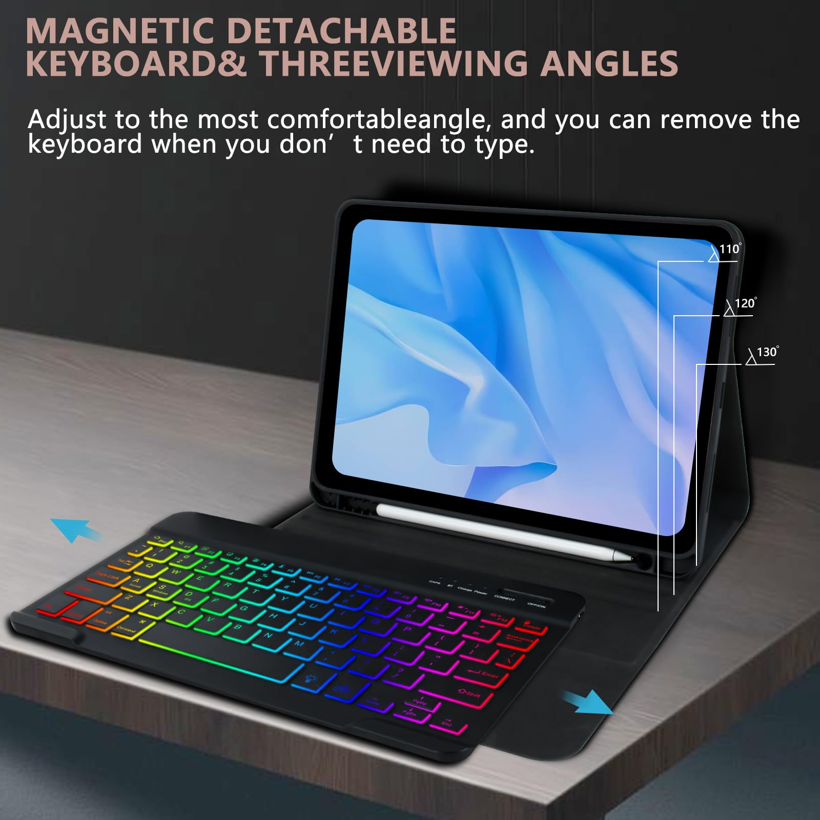 COO Backlit Wireless Keyboard Case for iPad Air 5th/4th Gen & iPad Pro 11 (2018-2022) - 7 Color LED, Detachable Keyboard with Apple Pencil Holder - Perfect for Work, Study & Travel