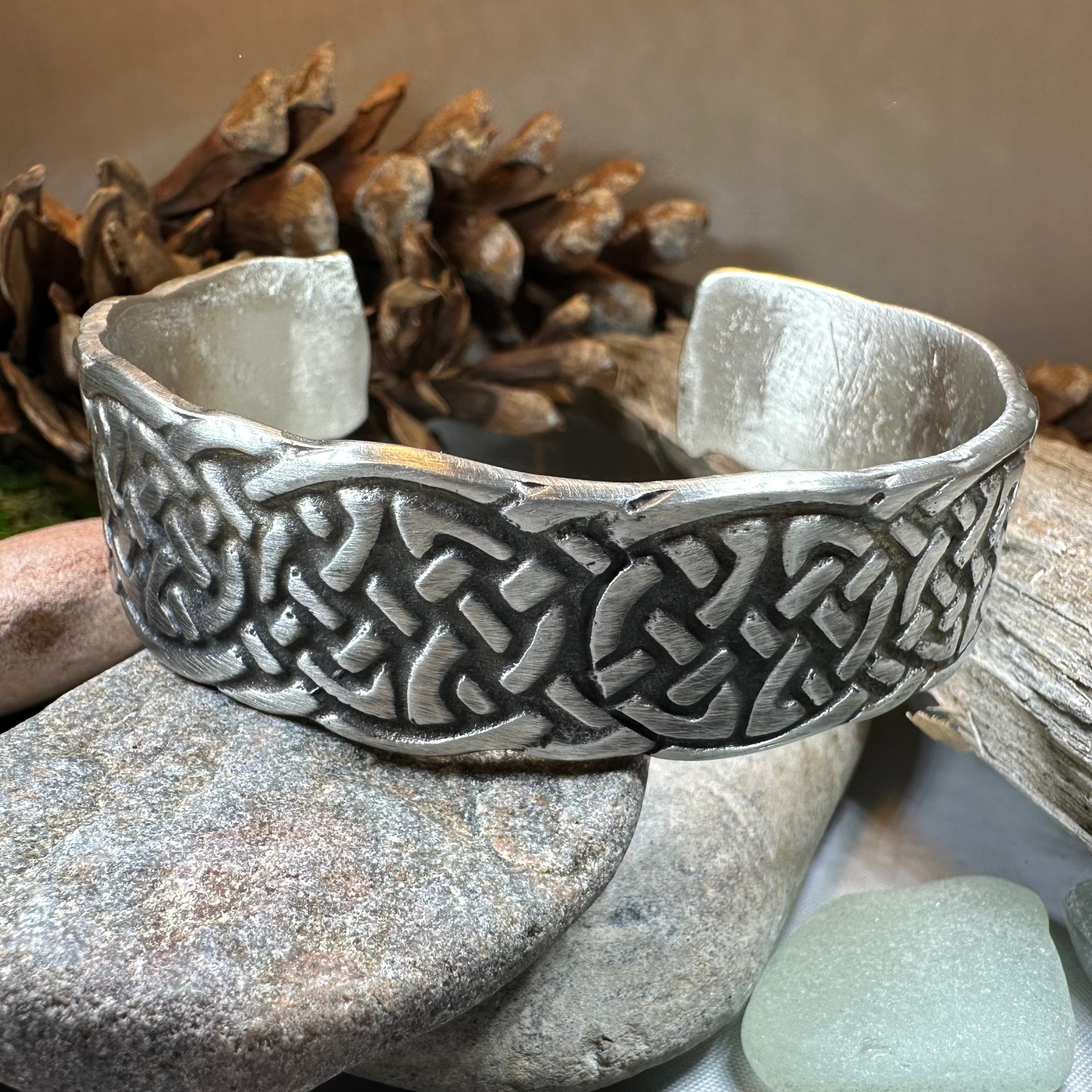 Celtic Knot Pewter Cuff Bracelet for Women - Handmade Irish Jewelry - Adjustable Bangle for Everyday Wear, Gifts & Special Occasions