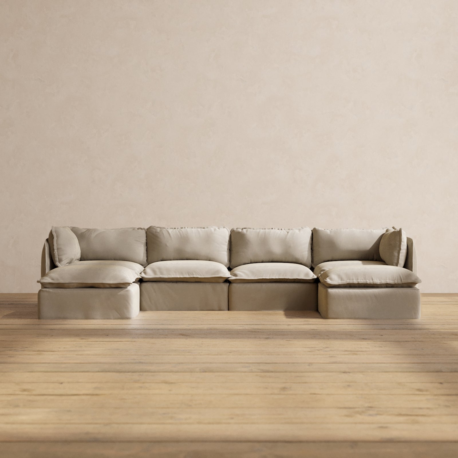 Modular Performance 4-Seater U-Shaped Sectional Sofa in Dune Color | Premium Fabric Blend | Perfect for Living Room, Family Room & Home Theater