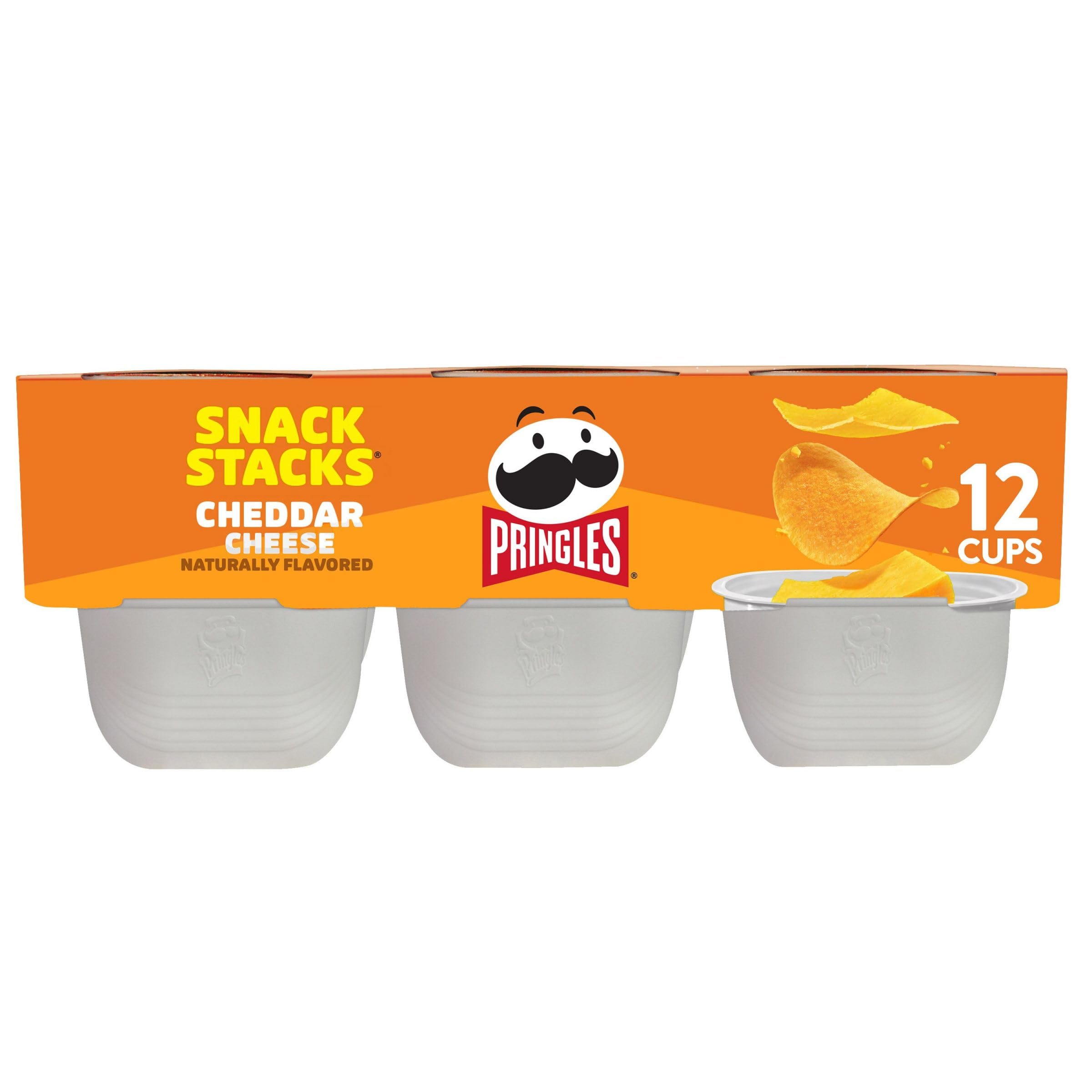 Pringles Cheddar Cheese Potato Crisps Chips - 8.8oz Tray (12 Cups) - Perfect for Lunch Boxes, Office Snacks, Kids Parties & On-the-Go Snacking