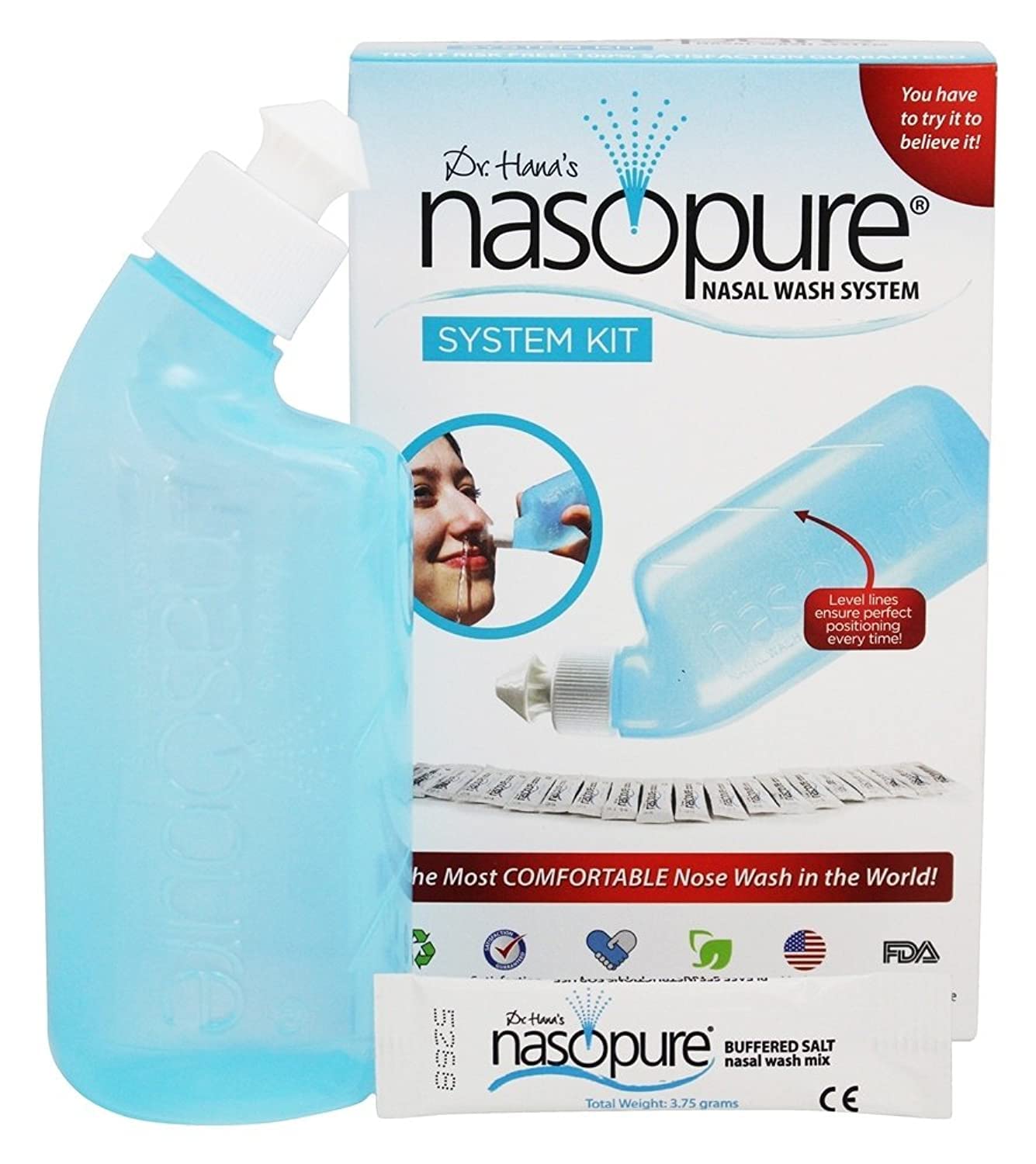 Nasopure Nasal Wash System Bottle with 20 Saline Packets - Gentle Sinus Rinse for Allergies, Cold & Congestion Relief - Ideal for Adults & Kids at Home or Travel
