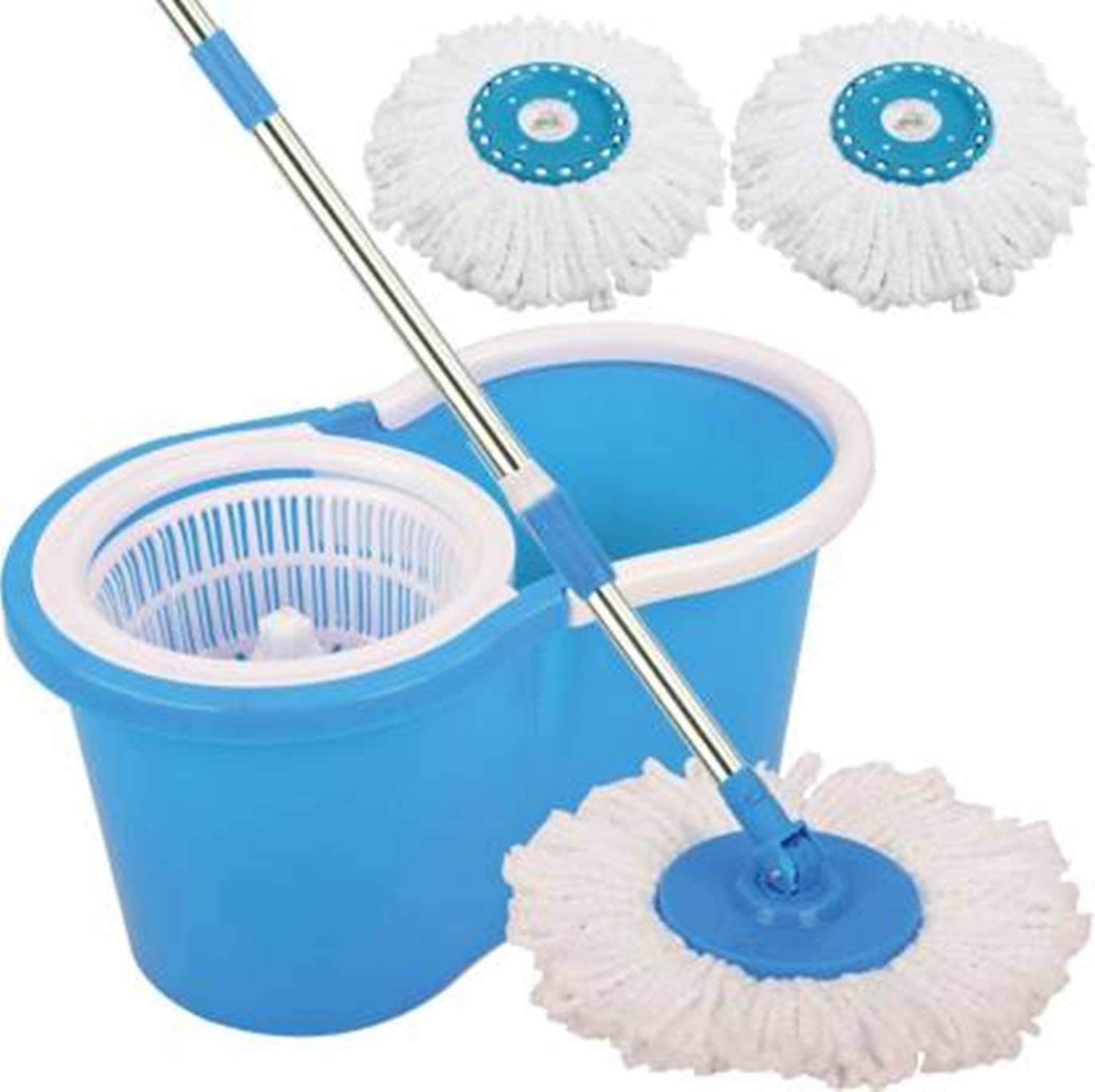 WHITE CHERRY 360° Rotating Spin Mop with Large Bucket - Includes 2 Microfiber Mop Refills, Wringer, and Dustpan - Blue Floor Cleaning System for Hardwood, Tile & Laminate Floors - Effortless Mopping with Smooth Wheels