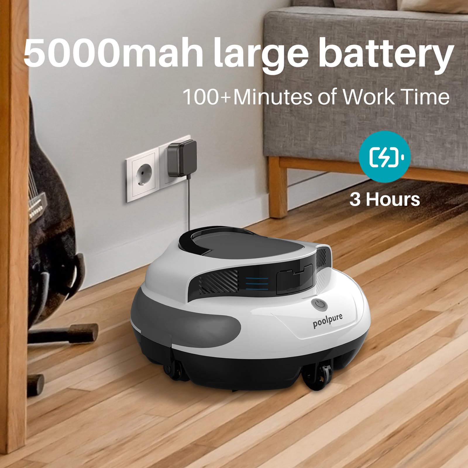 PoolPure Aquaguard SE II 2025 Upgrade Cordless Robotic Pool Cleaner - 5000mAh Big Battery, 120-Min Runtime, Dual Cleaning Modes for Above Ground & Inground Pools | Automatic Pool Vacuum Robot for Daily Cleaning & Maintenance