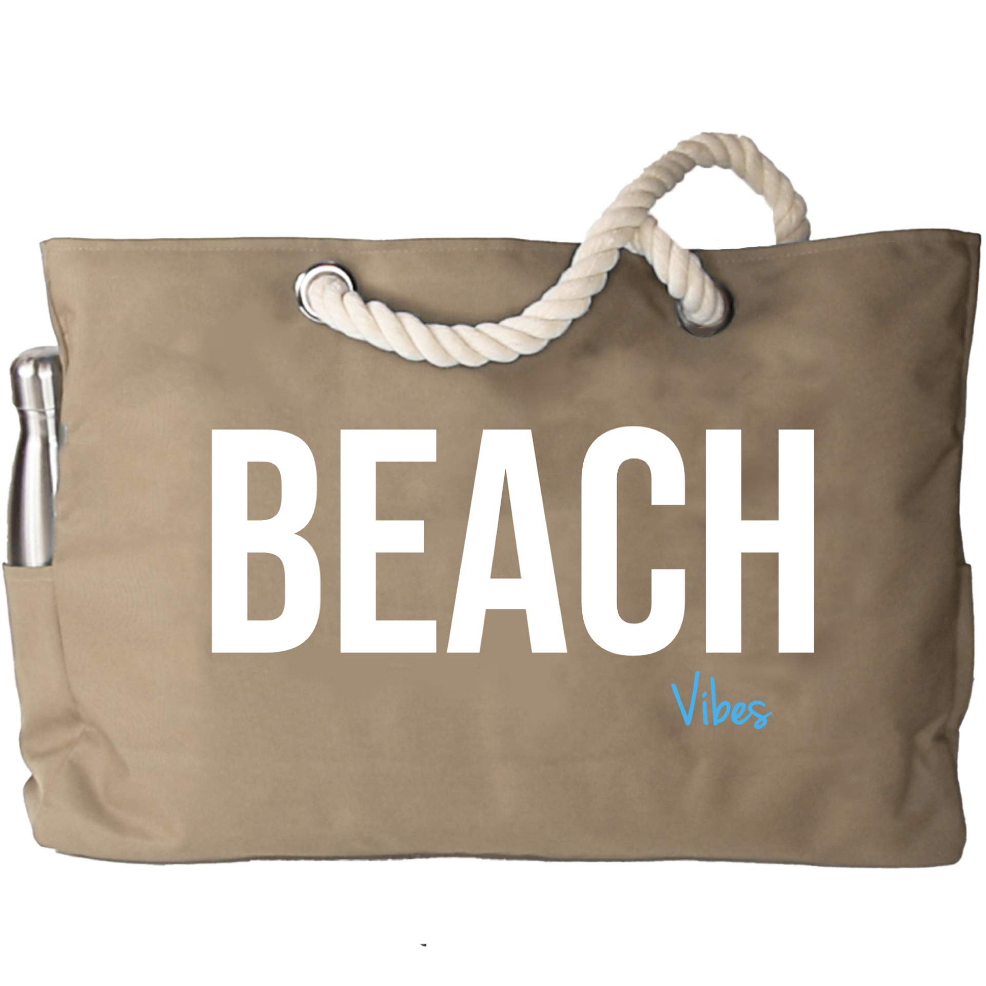 KEHO XXL Waterproof Travel Tote Bag - Large Beach Bag with Rope Handle, Lightweight Foldable Overnight Bag for Women & Men | Perfect for Beach Trips, Gym, Shopping & Travel Accessories (Tan)