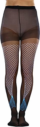 Sheer Pantyhose W/ Large Mermaid Fish Tail - Black