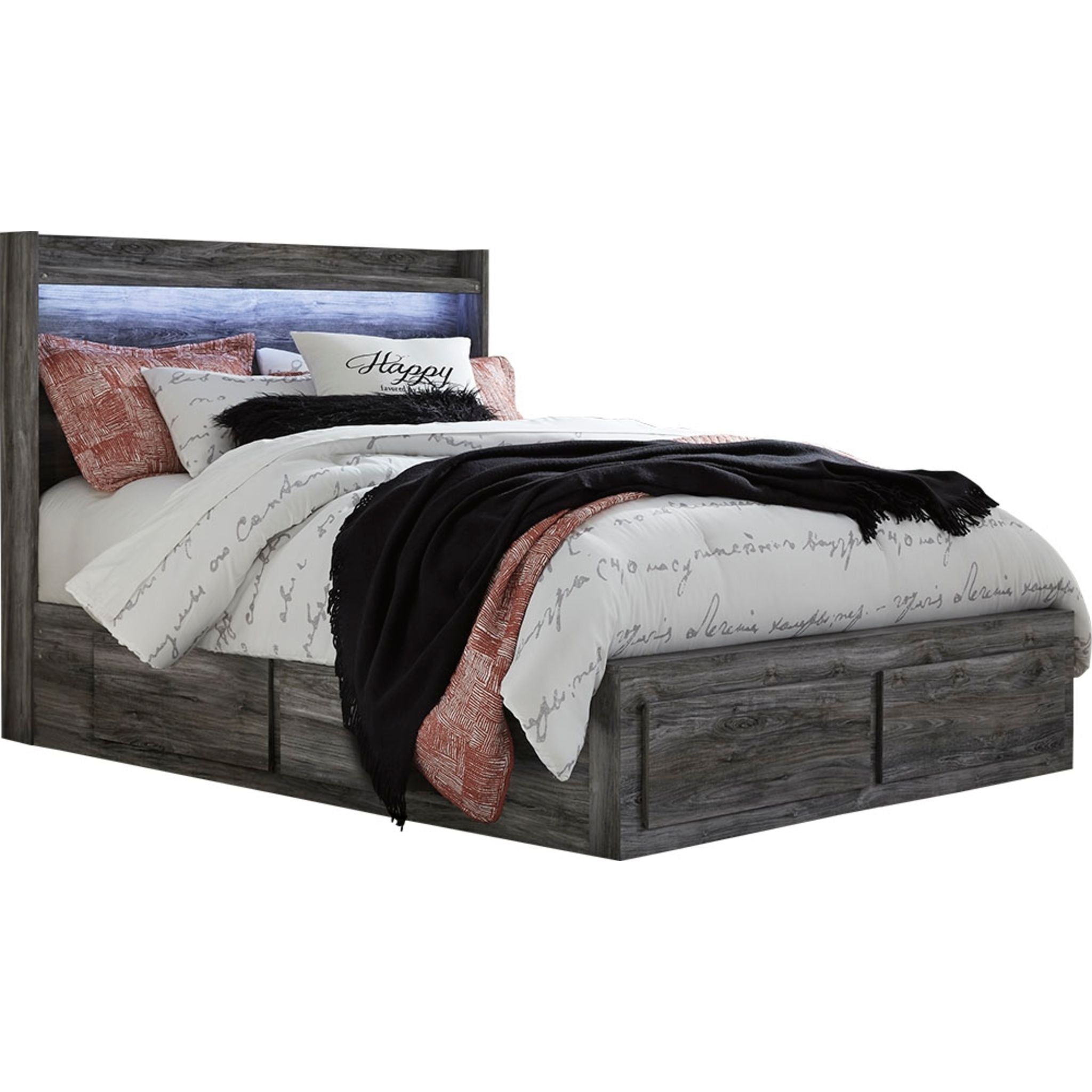 Baystorm Panel Bed with 6 Drawer Storage - Gray Queen Size Bed Frame with Underbed Storage | Space-Saving Bedroom Furniture for Small Apartments & Guest Rooms
