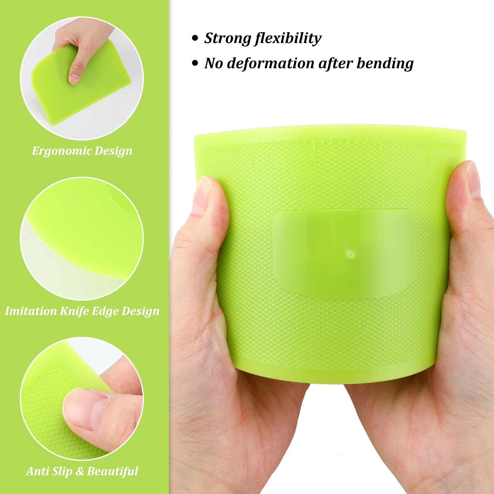 4-Piece Flexible Plastic Dough Scraper Set - Multi-Purpose Bowl Scraper & Food Cutter for Baking Bread, Cake, Fondant Icing (White, Green, Blue, Pink) - Perfect for Home Bakers & Professional Kitchens