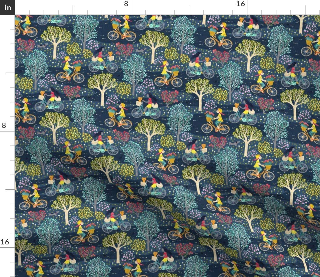 Cycling Bicycle Night Garden Floral Printed Cotton Fabric by The Yard - Premium Petal Signature Cotton for Sewing, Quilting, Apparel & Crafts - Perfect for DIY Spring Dresses, Girls' Park Outfits & Home Decor Projects
