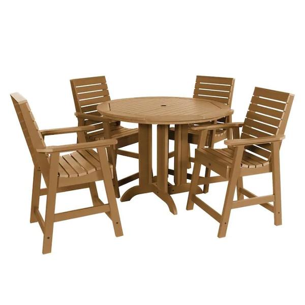 Weatherly Outdoor 5-Piece Round Counter Height Dining Set - Patio, Garden, Poolside & Backyard Al Fresco Dining Furniture