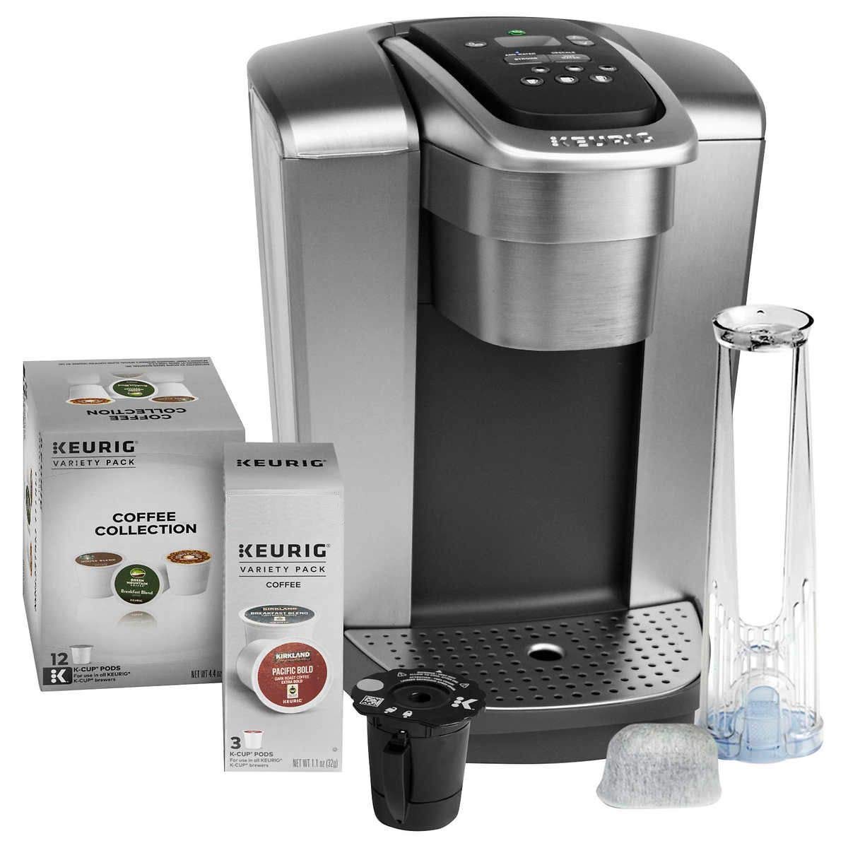 Keurig K-Elite Single Serve Coffee Maker with 15 K-Cup Pods, Water Filter & Reusable My K-Cup - Brushed Silver - Perfect for Home, Office & Dorm Use